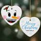 Personalised Snowman Face Heart Decoration on Christmas Background