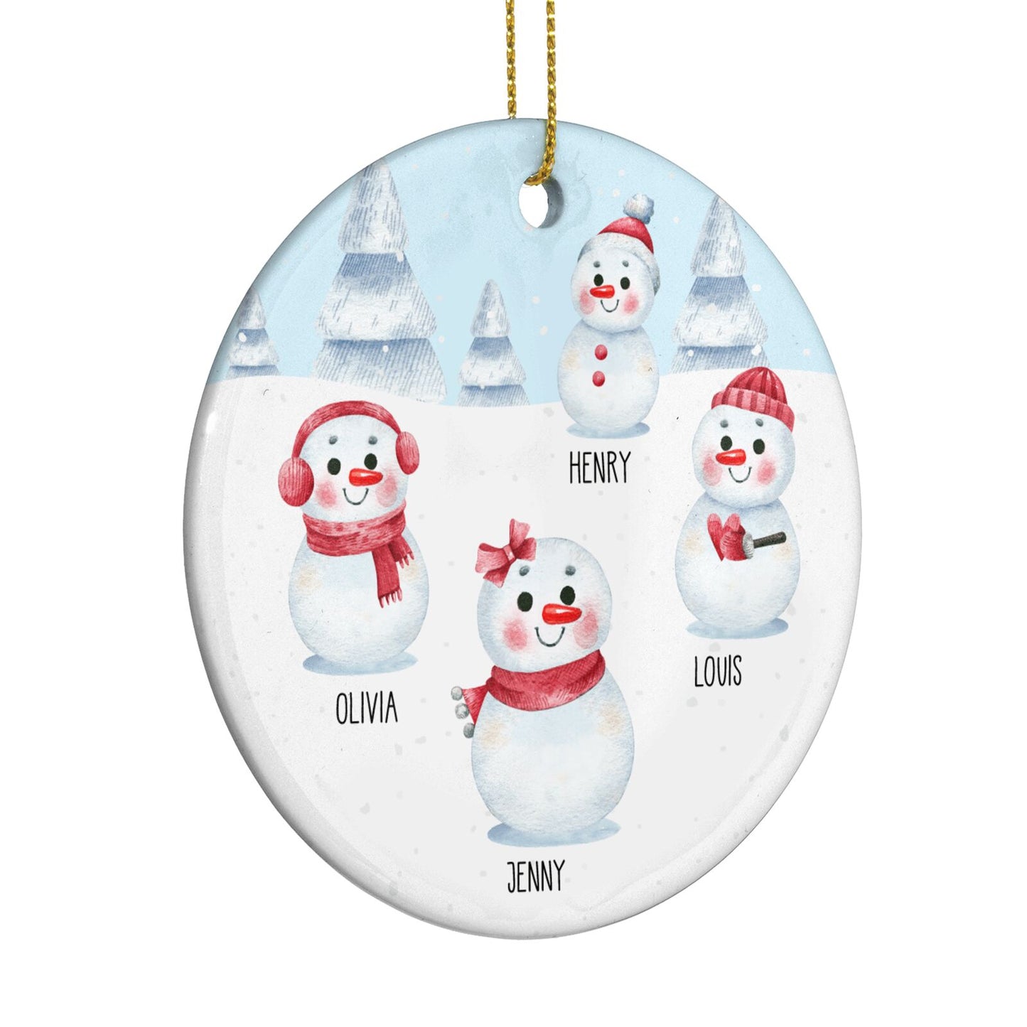 Personalised Snowman Family Circle Decoration Side Angle