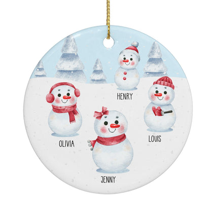Personalised Snowman Family Circle Decoration