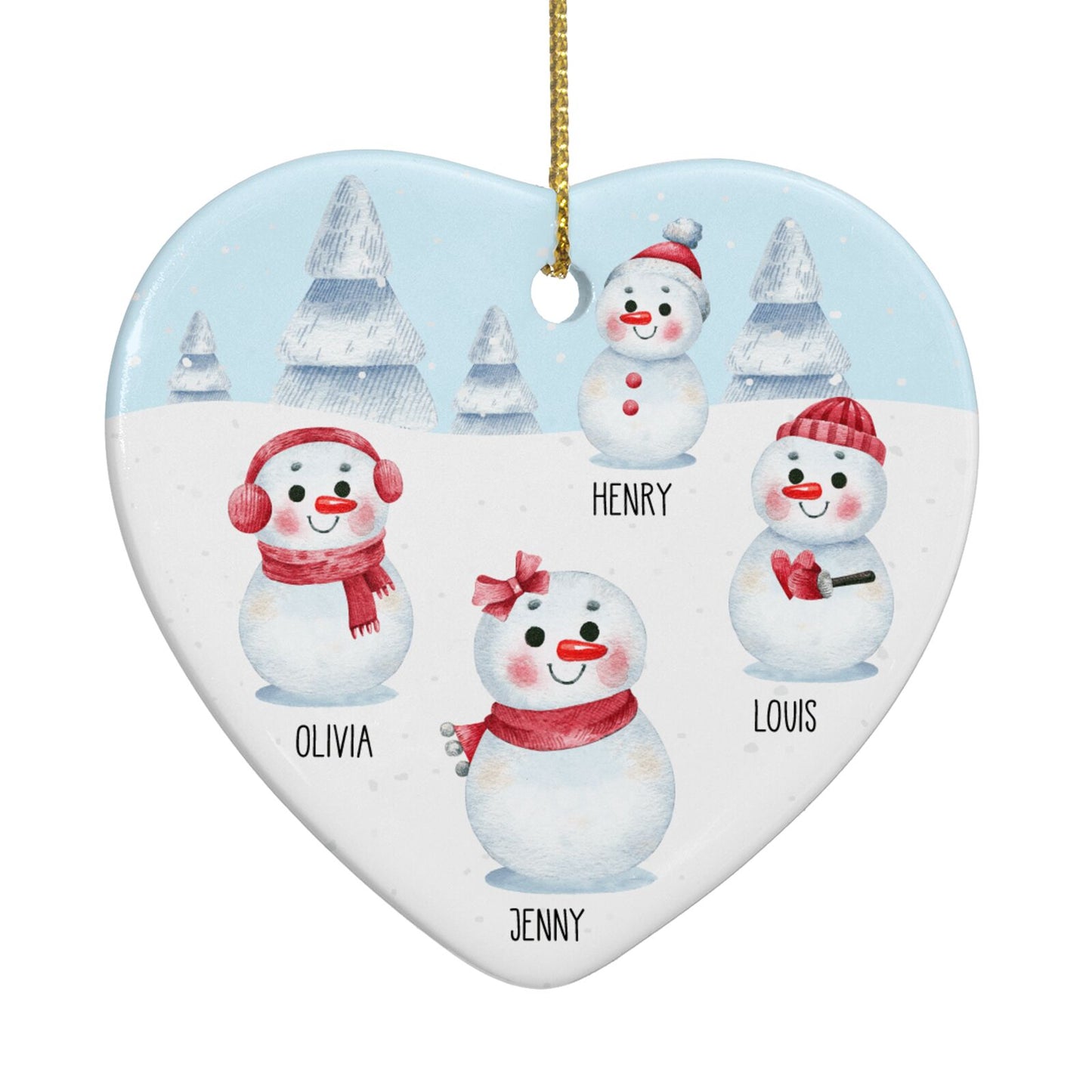 Personalised Snowman Family Heart Decoration