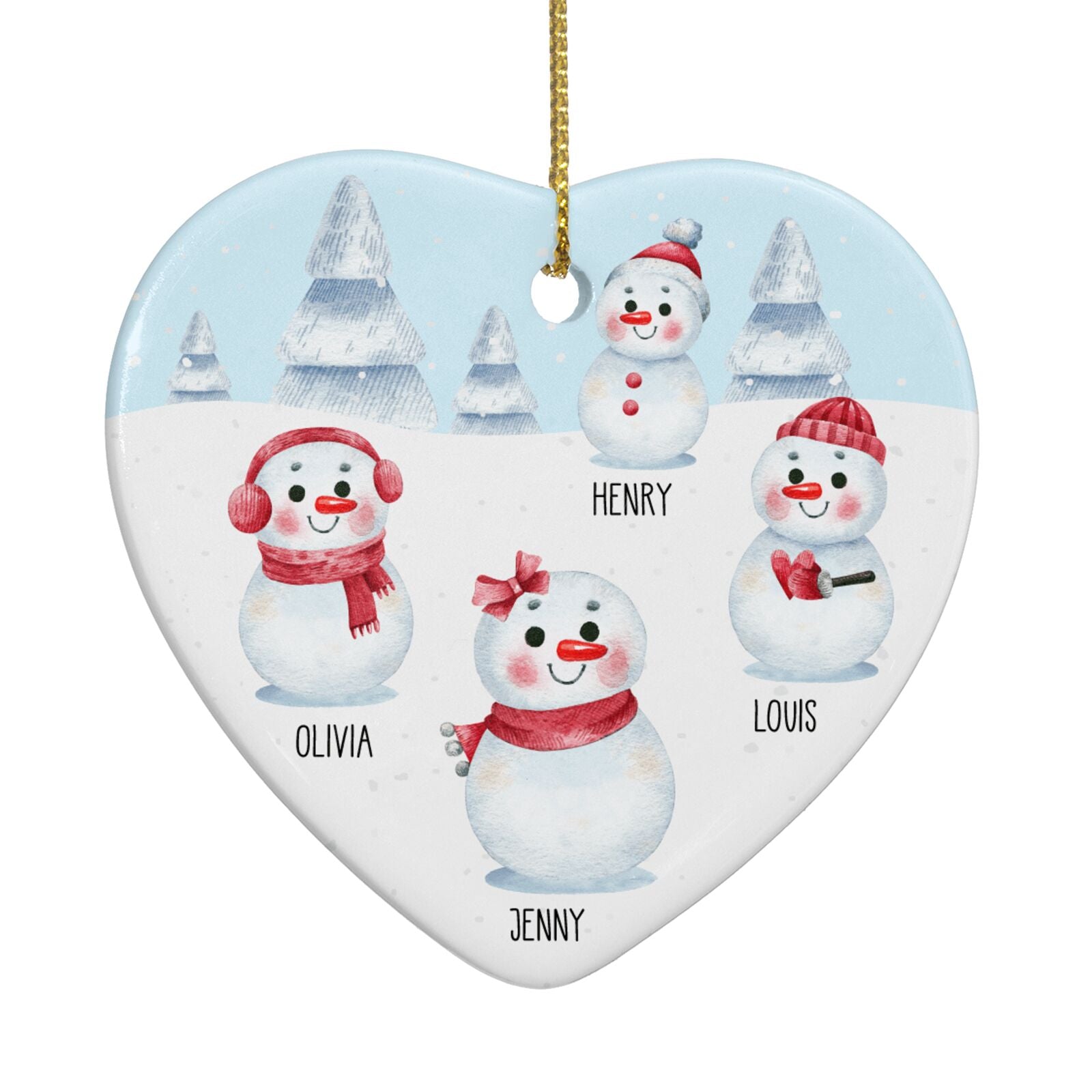 Personalised Snowman Family Heart Decoration