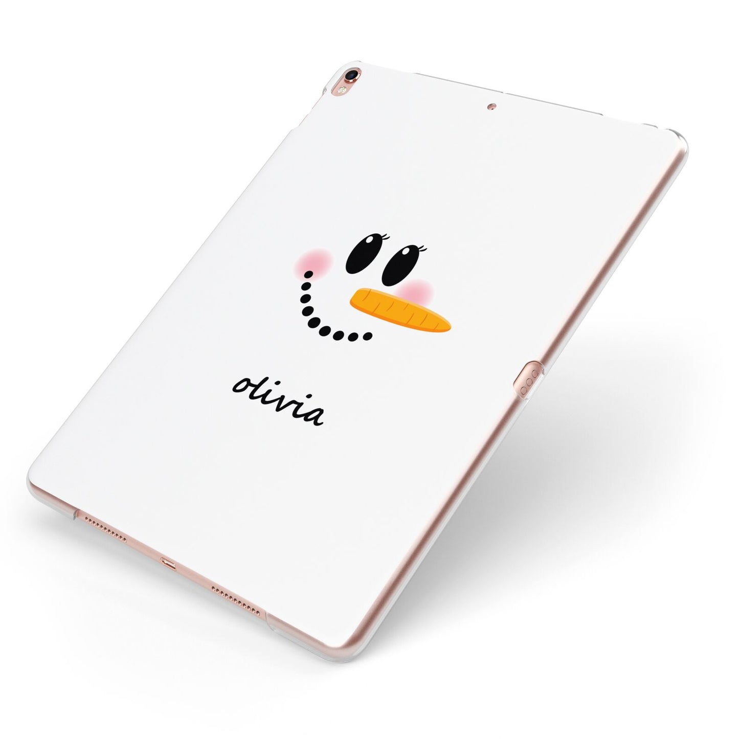 Personalised Snowwoman Apple iPad Case on Rose Gold iPad Side View