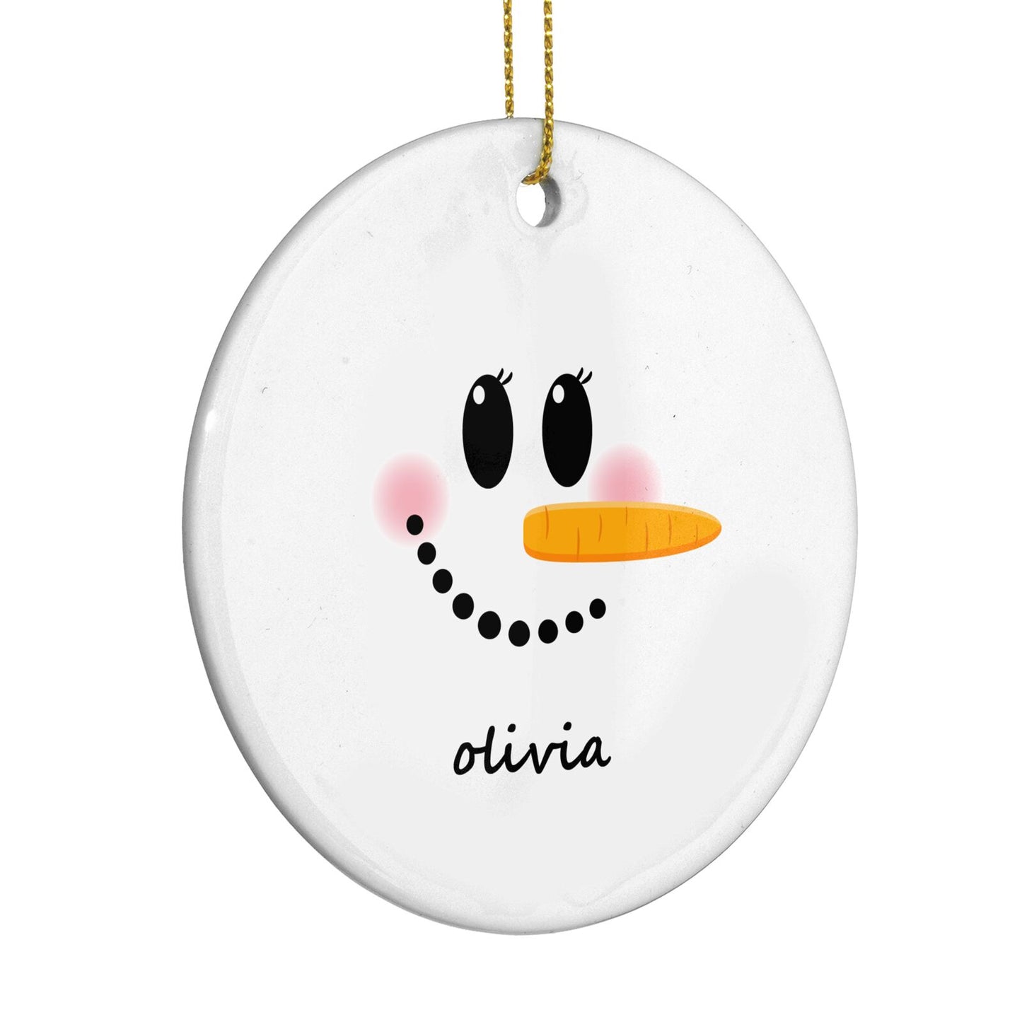 Personalised Snowwoman Circle Decoration Side Angle