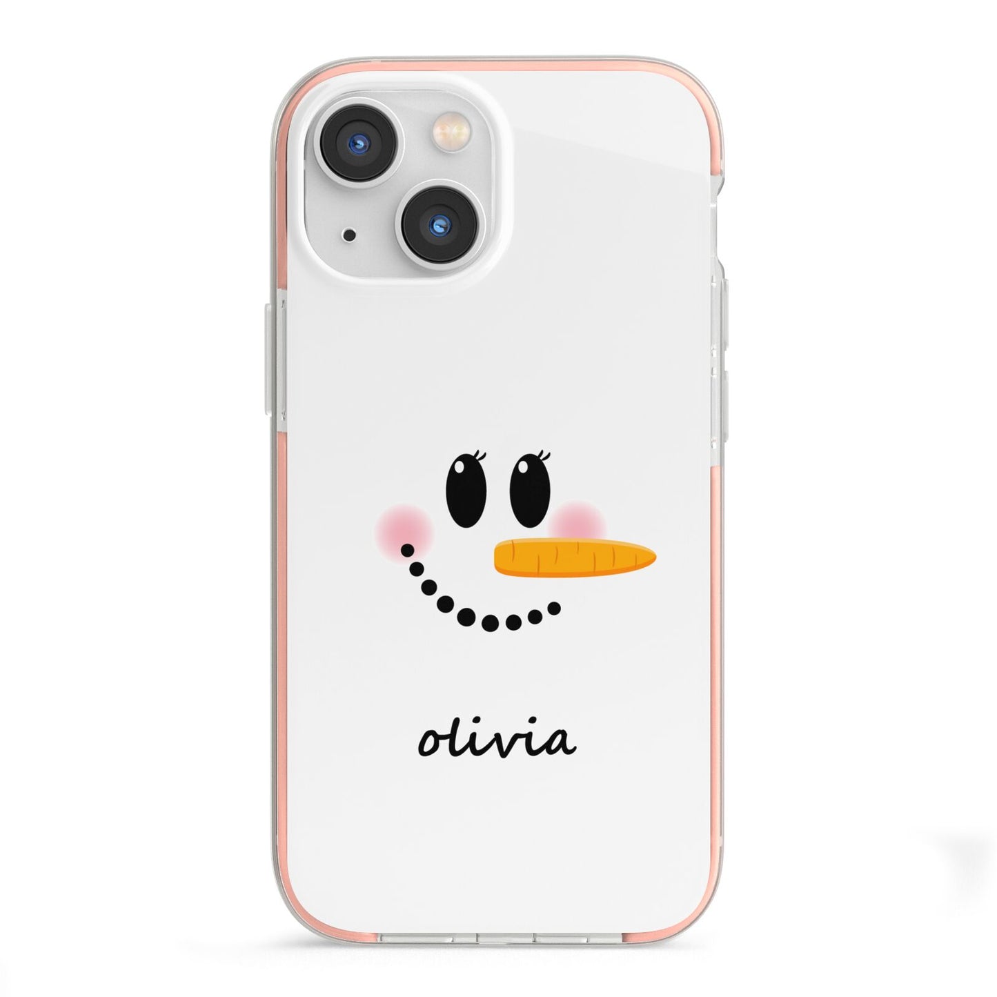 Personalised Snowwoman iPhone 13 Mini TPU Impact Case with Pink Edges