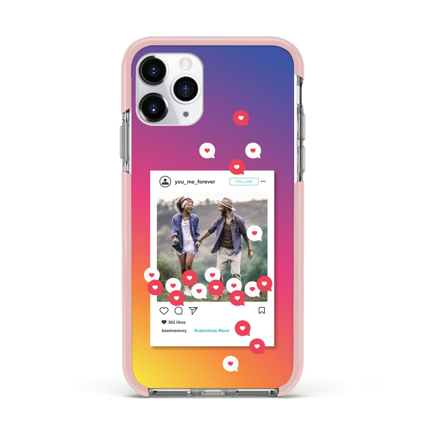 Personalised Social Media Photo Apple iPhone 11 Pro in Silver with Pink Impact Case