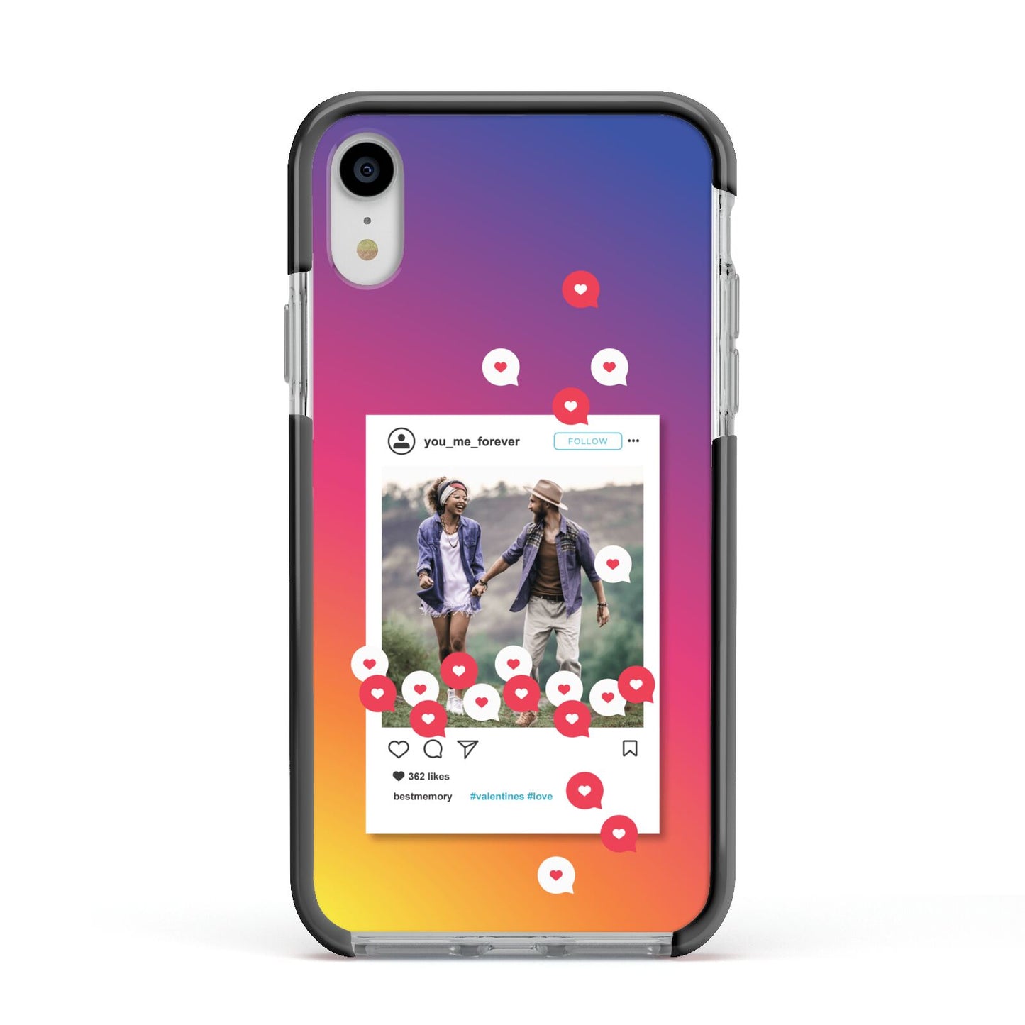 Personalised Social Media Photo Apple iPhone XR Impact Case Black Edge on Silver Phone