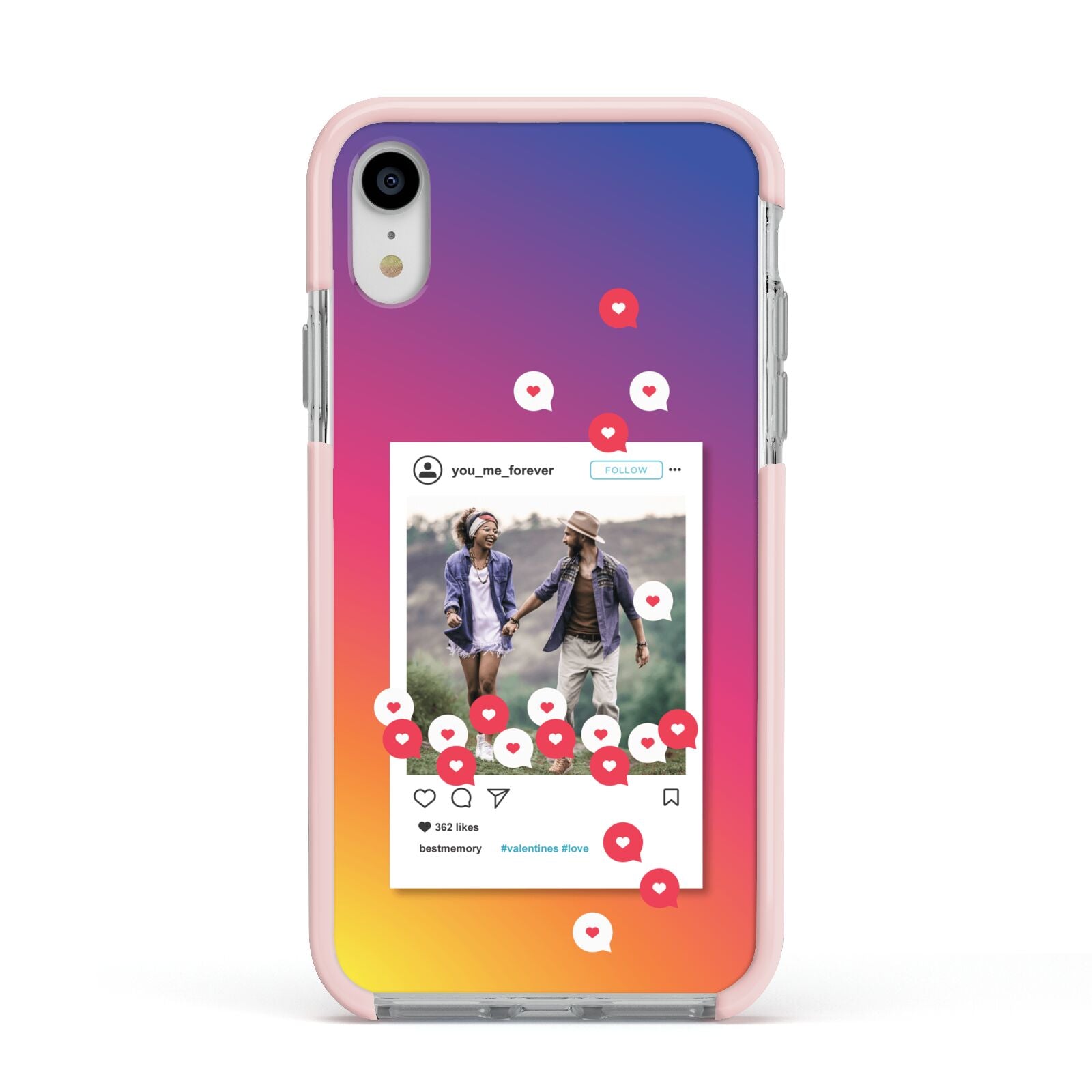 Personalised Social Media Photo Apple iPhone XR Impact Case Pink Edge on Silver Phone