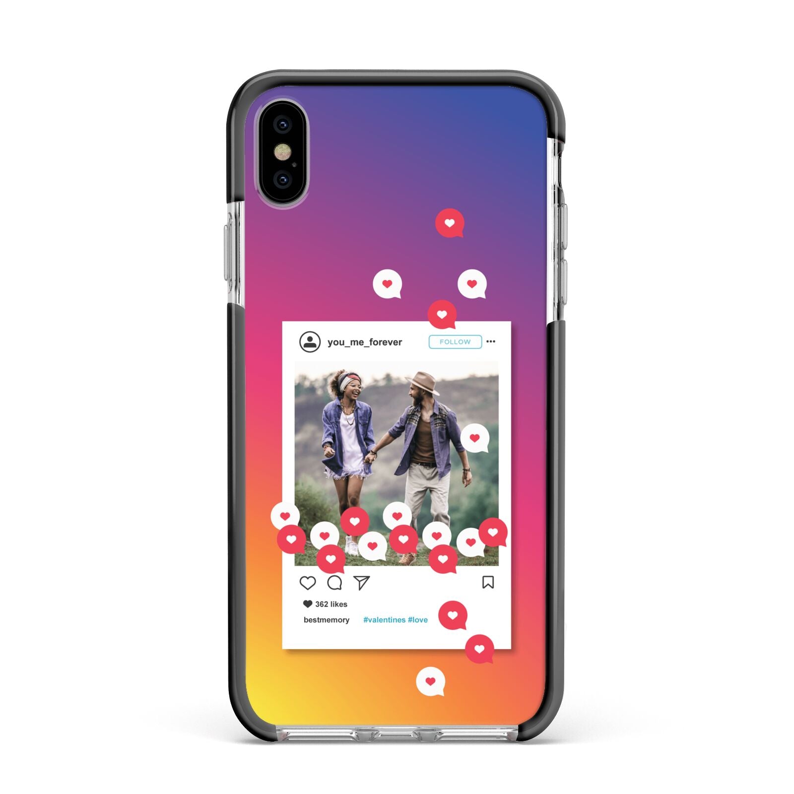 Personalised Social Media Photo Apple iPhone Xs Max Impact Case Black Edge on Silver Phone