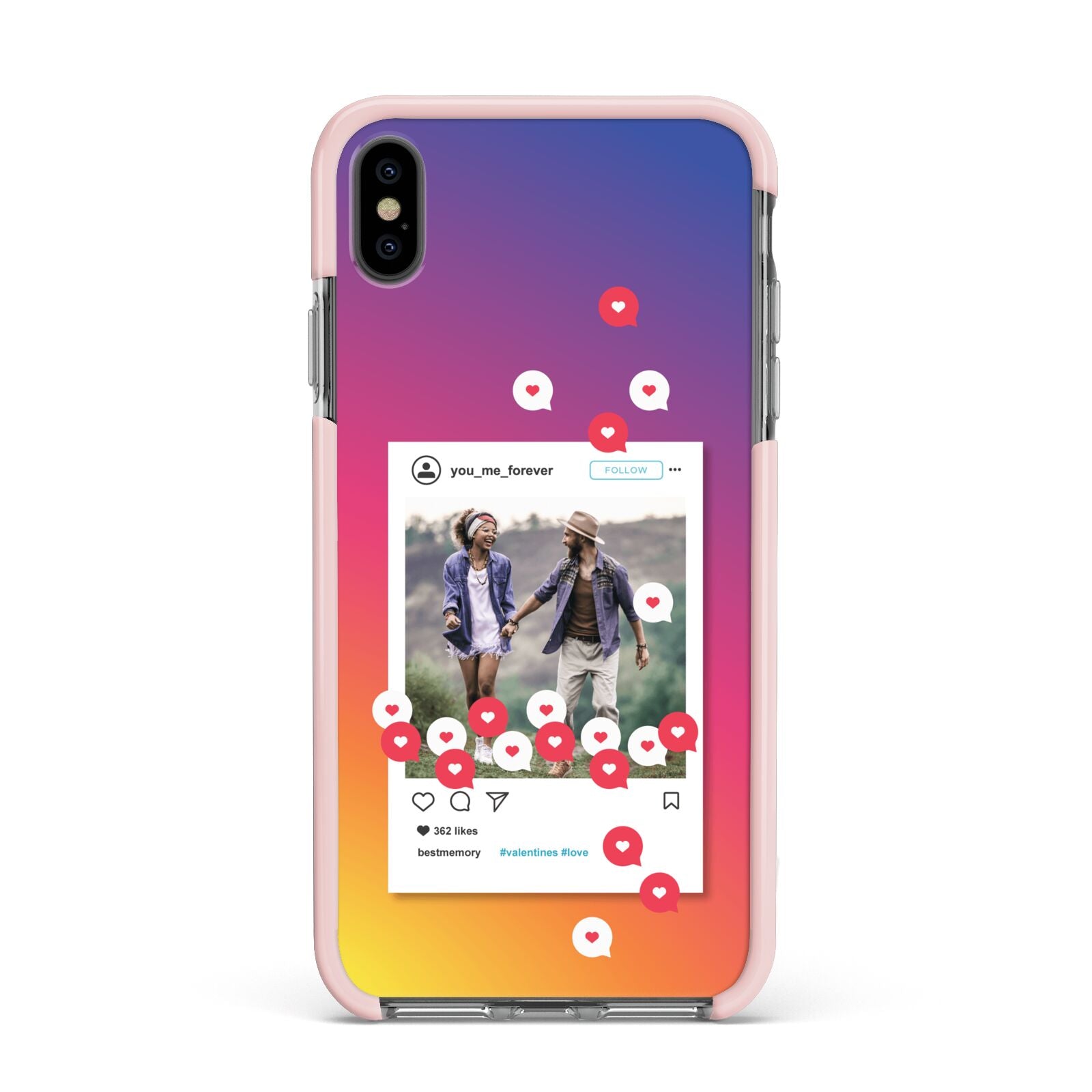 Personalised Social Media Photo Apple iPhone Xs Max Impact Case Pink Edge on Black Phone