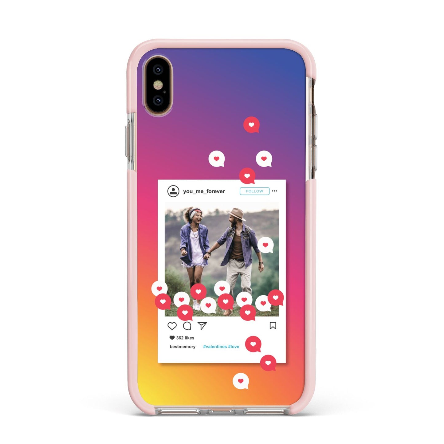 Personalised Social Media Photo Apple iPhone Xs Max Impact Case Pink Edge on Gold Phone