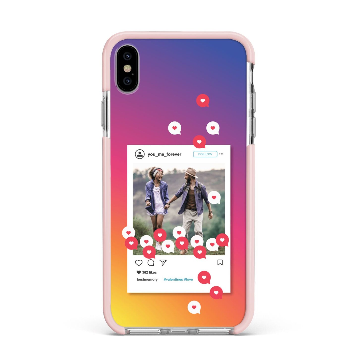 Personalised Social Media Photo Apple iPhone Xs Max Impact Case Pink Edge on Silver Phone