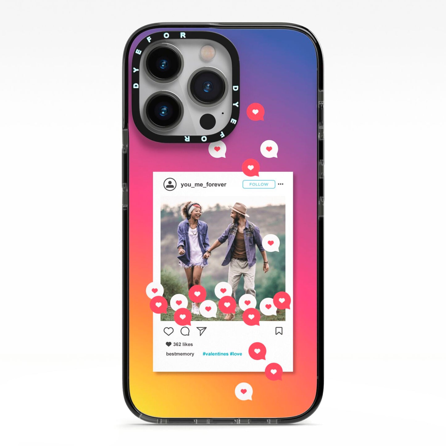 Personalised Social Media Photo iPhone 13 Pro Black Impact Case on Silver phone