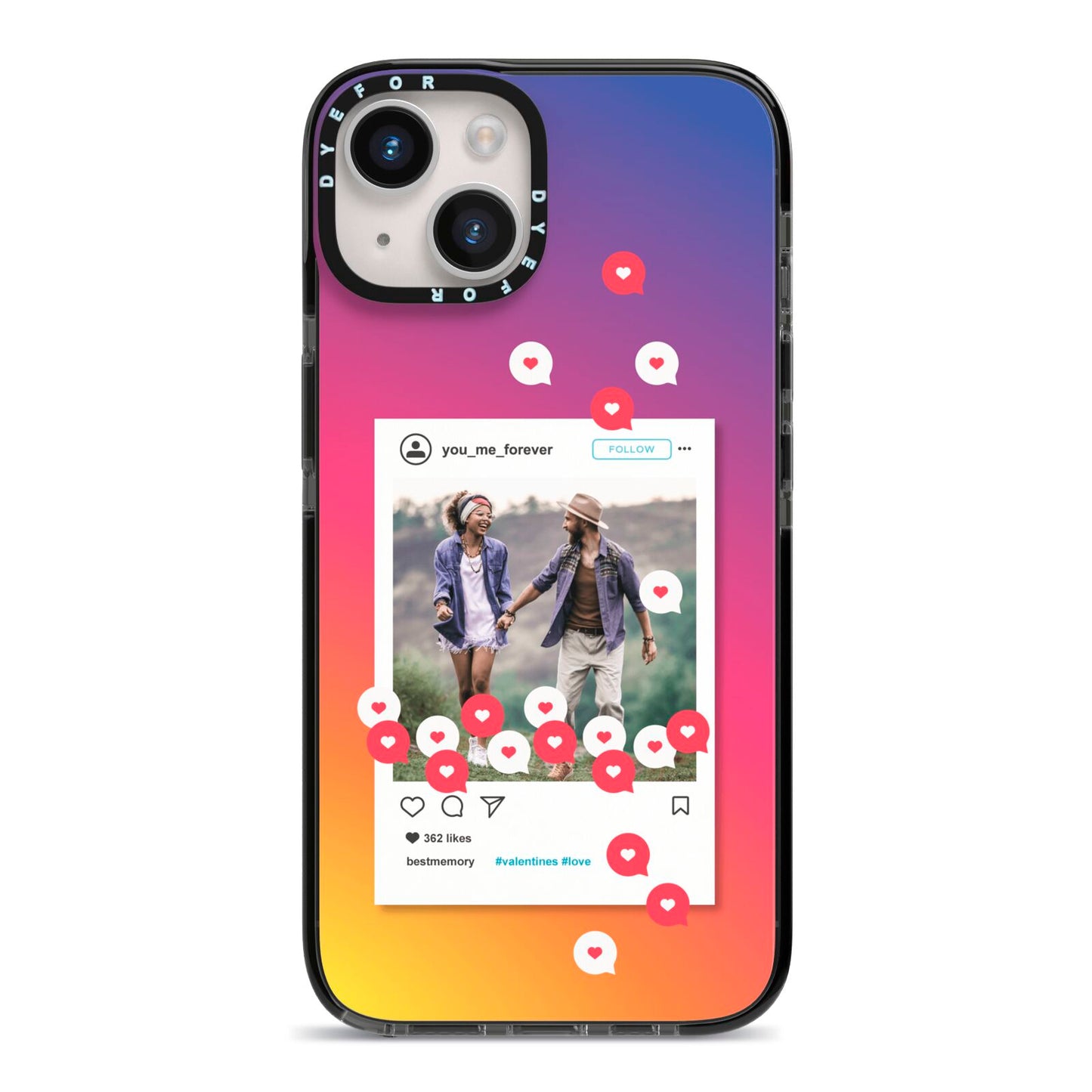 Personalised Social Media Photo iPhone 14 Black Impact Case on Silver phone
