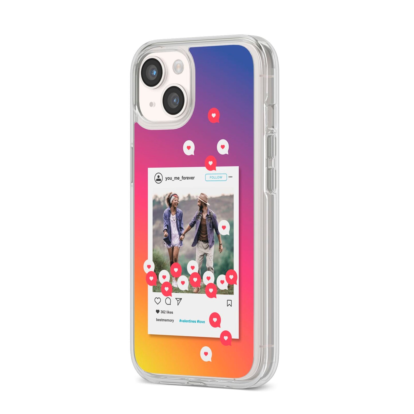 Personalised Social Media Photo iPhone 14 Clear Tough Case Starlight Angled Image