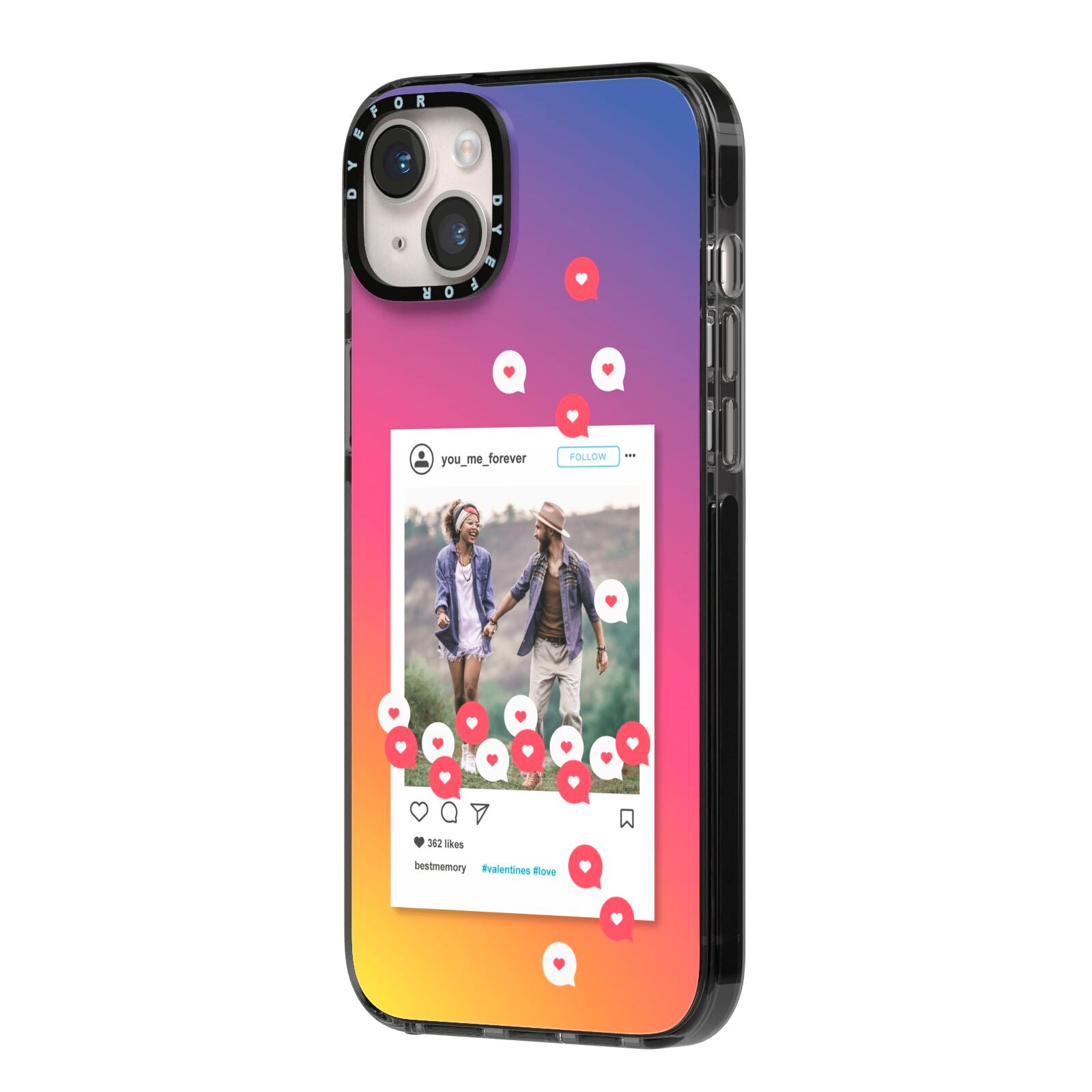Personalised Social Media Photo iPhone 14 Plus Black Impact Case Side Angle on Silver phone