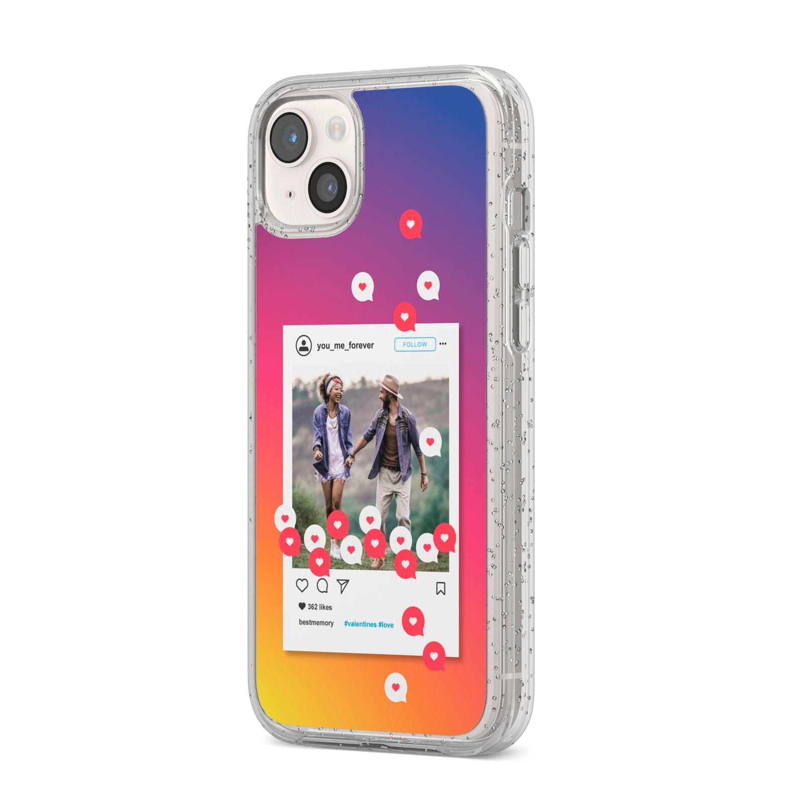 Personalised Social Media Photo iPhone 14 Plus Glitter Tough Case Starlight Angled Image