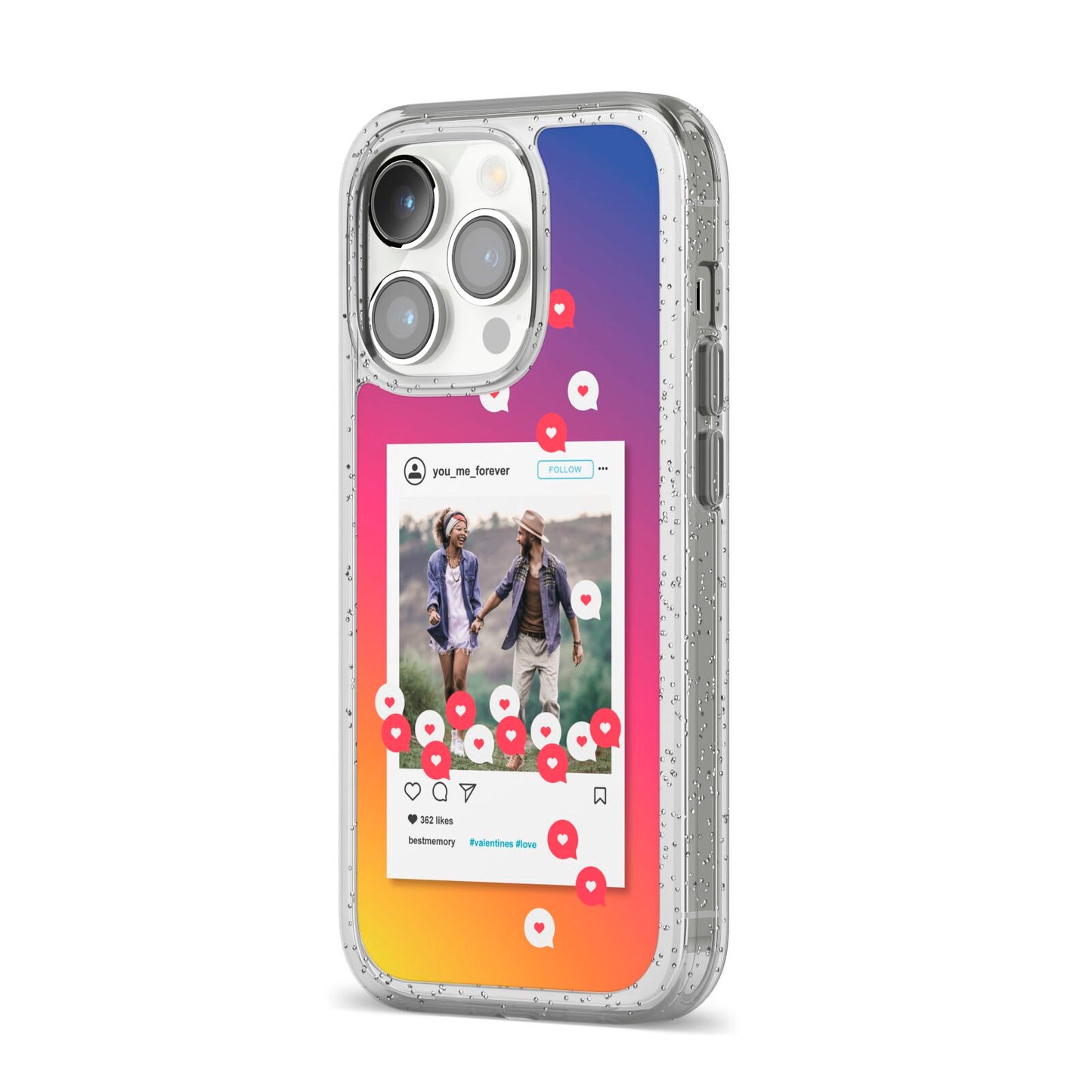 Personalised Social Media Photo iPhone 14 Pro Glitter Tough Case Silver Angled Image