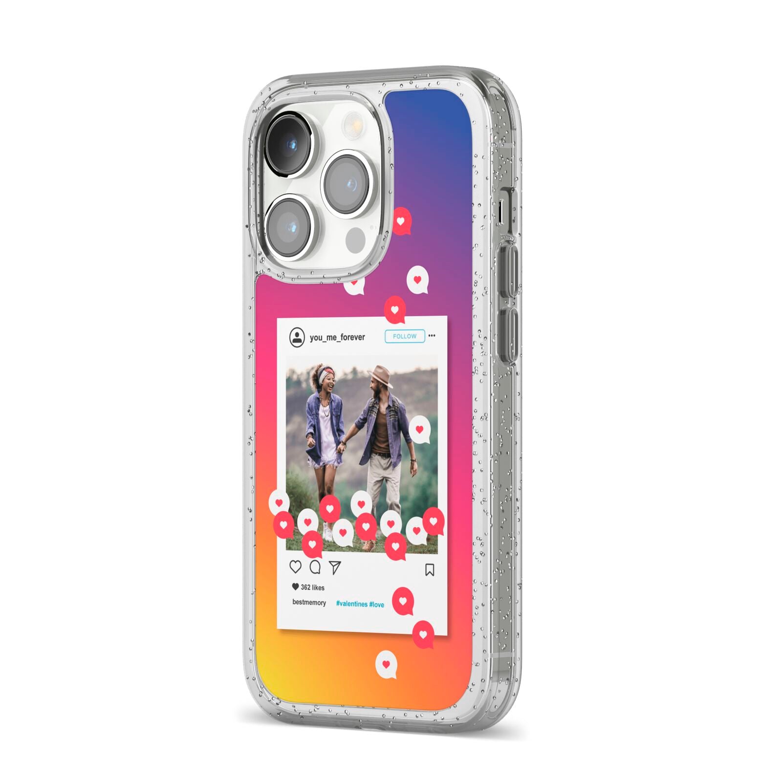 Personalised Social Media Photo iPhone 14 Pro Glitter Tough Case Silver Angled Image