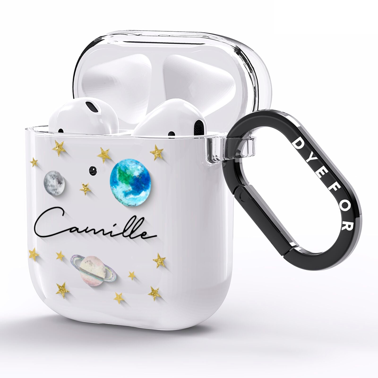 Personalised Solar System AirPods Clear Case Side Image