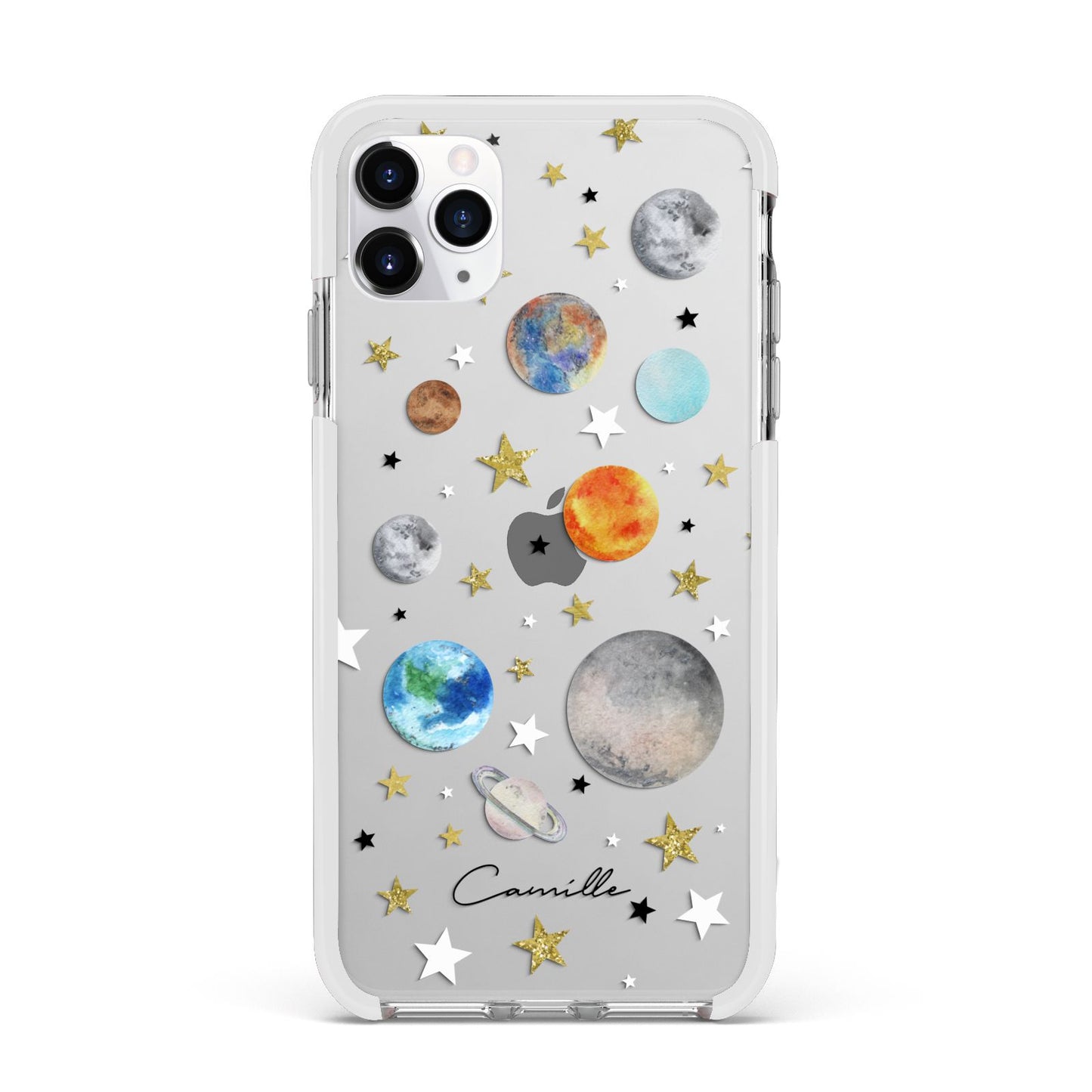 Personalised Solar System Apple iPhone 11 Pro Max in Silver with White Impact Case