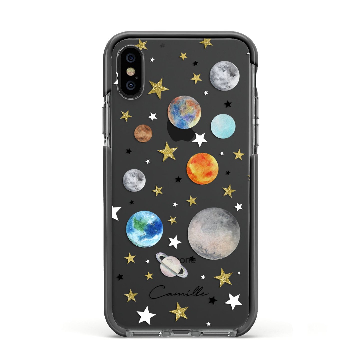 Personalised Solar System Apple iPhone Xs Impact Case Black Edge on Black Phone
