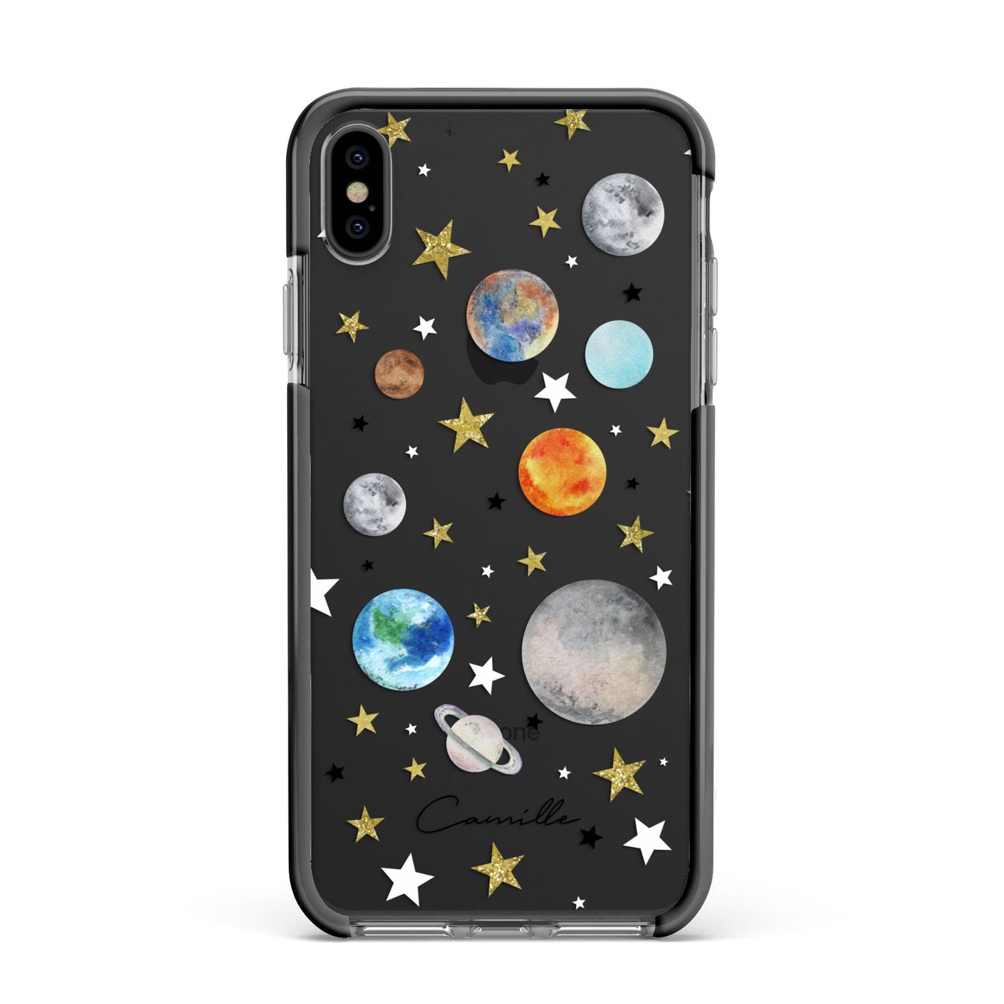 Personalised Solar System Apple iPhone Xs Max Impact Case Black Edge on Black Phone