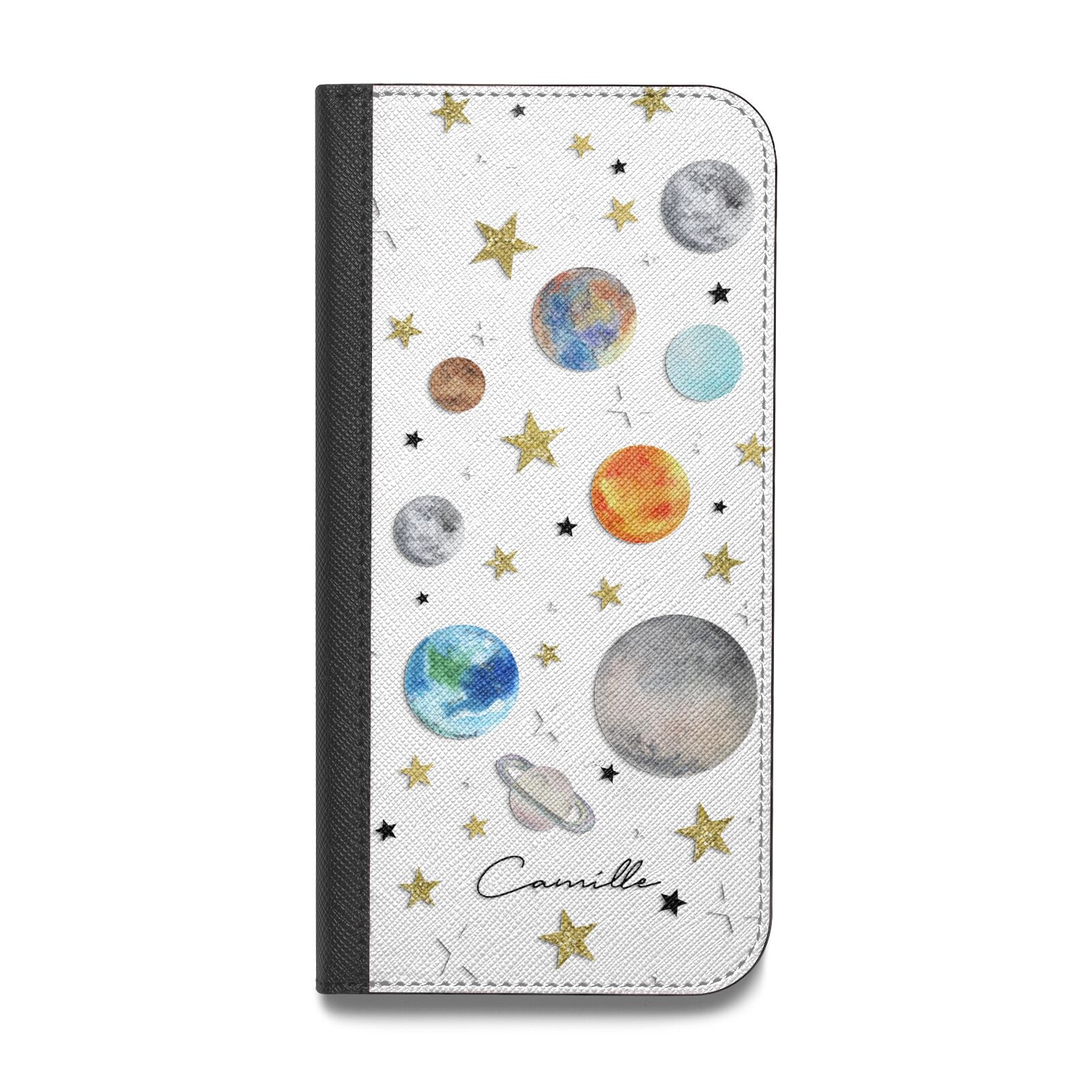 Personalised Solar System Vegan Leather Flip iPhone Case