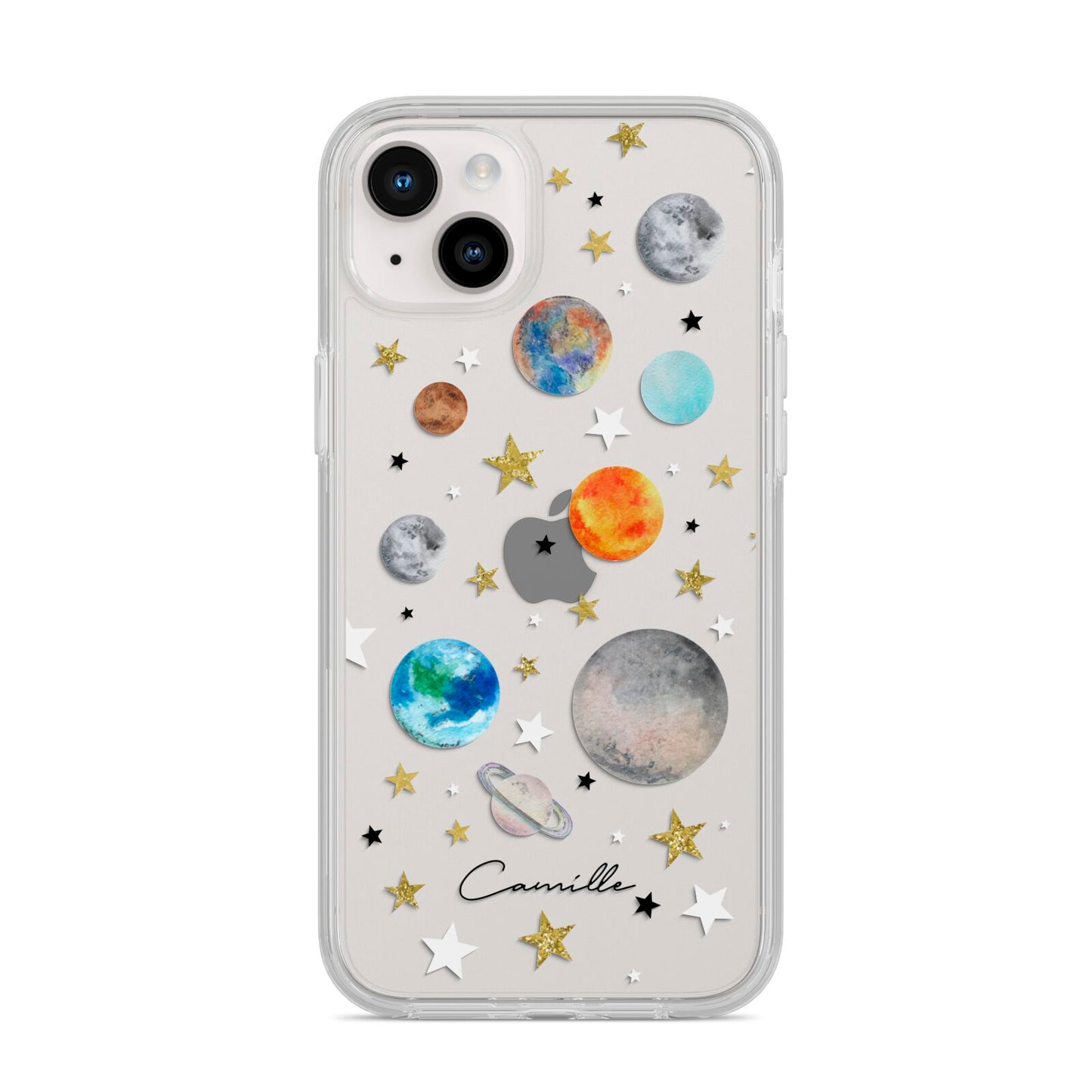 Personalised Solar System iPhone 14 Plus Clear Tough Case Starlight