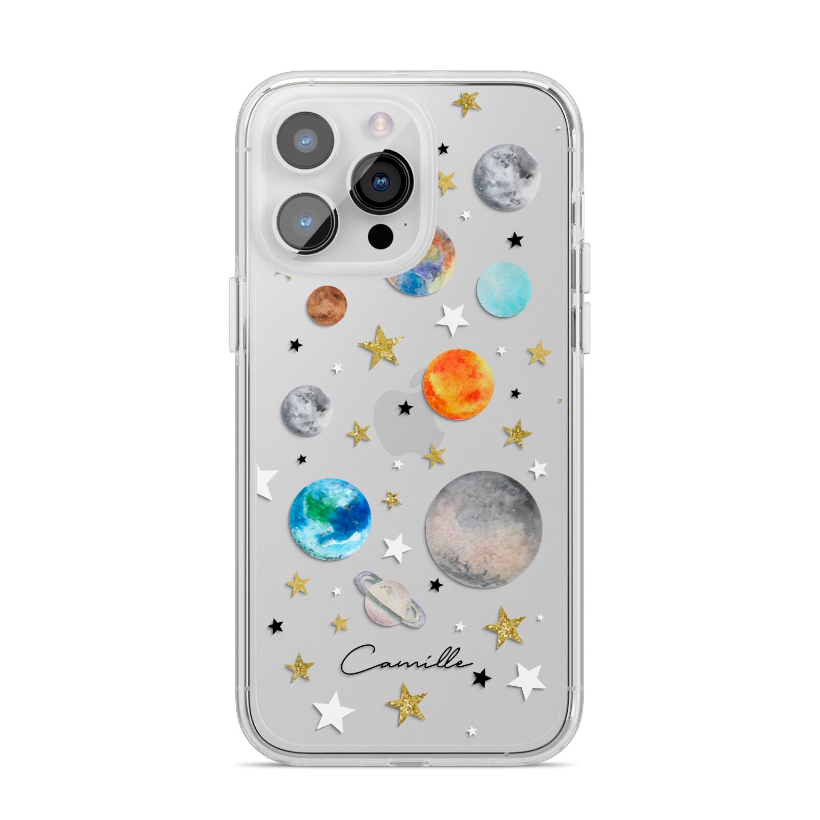 Personalised Solar System iPhone 14 Pro Max Clear Tough Case Silver
