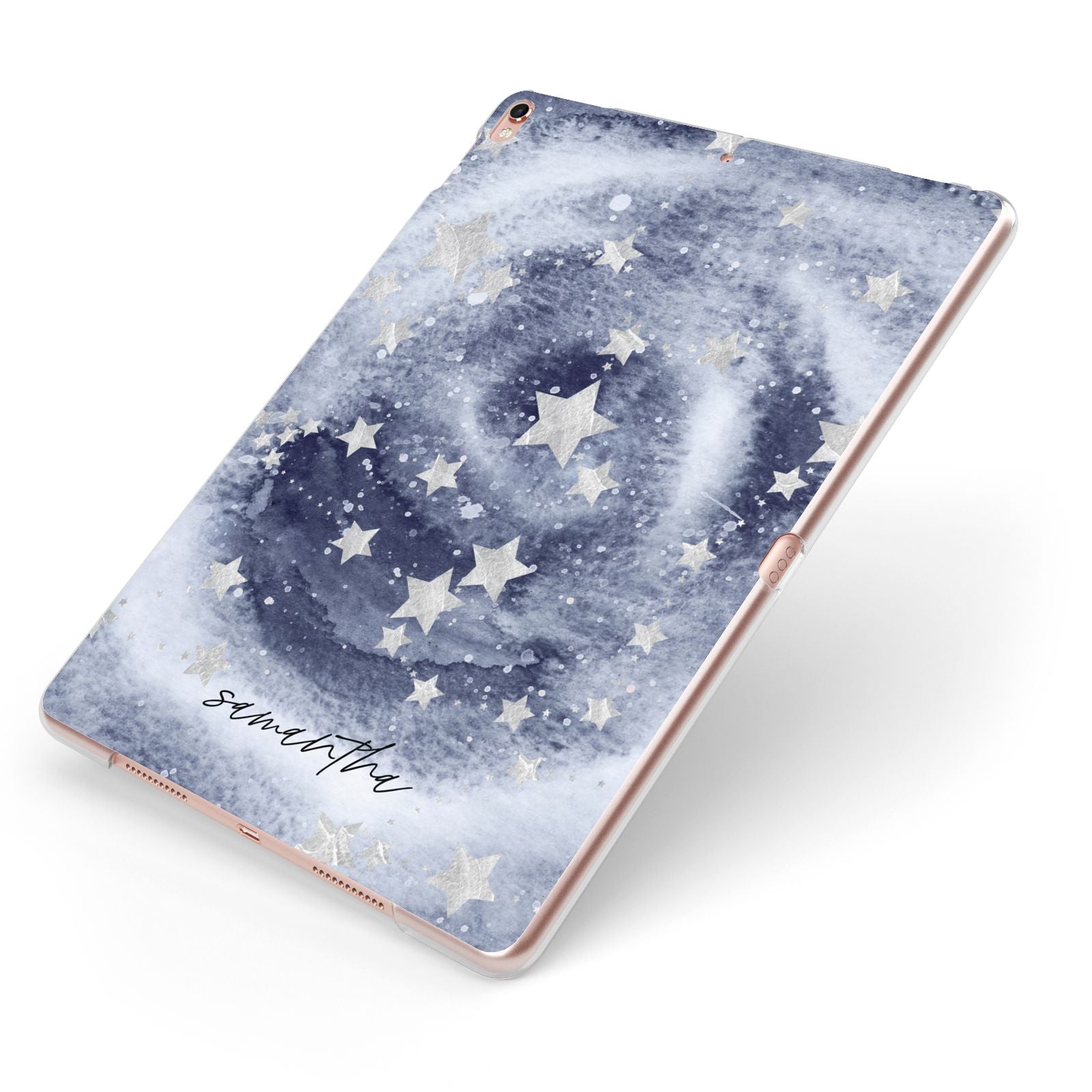 Personalised Space Apple iPad Case on Rose Gold iPad Side View