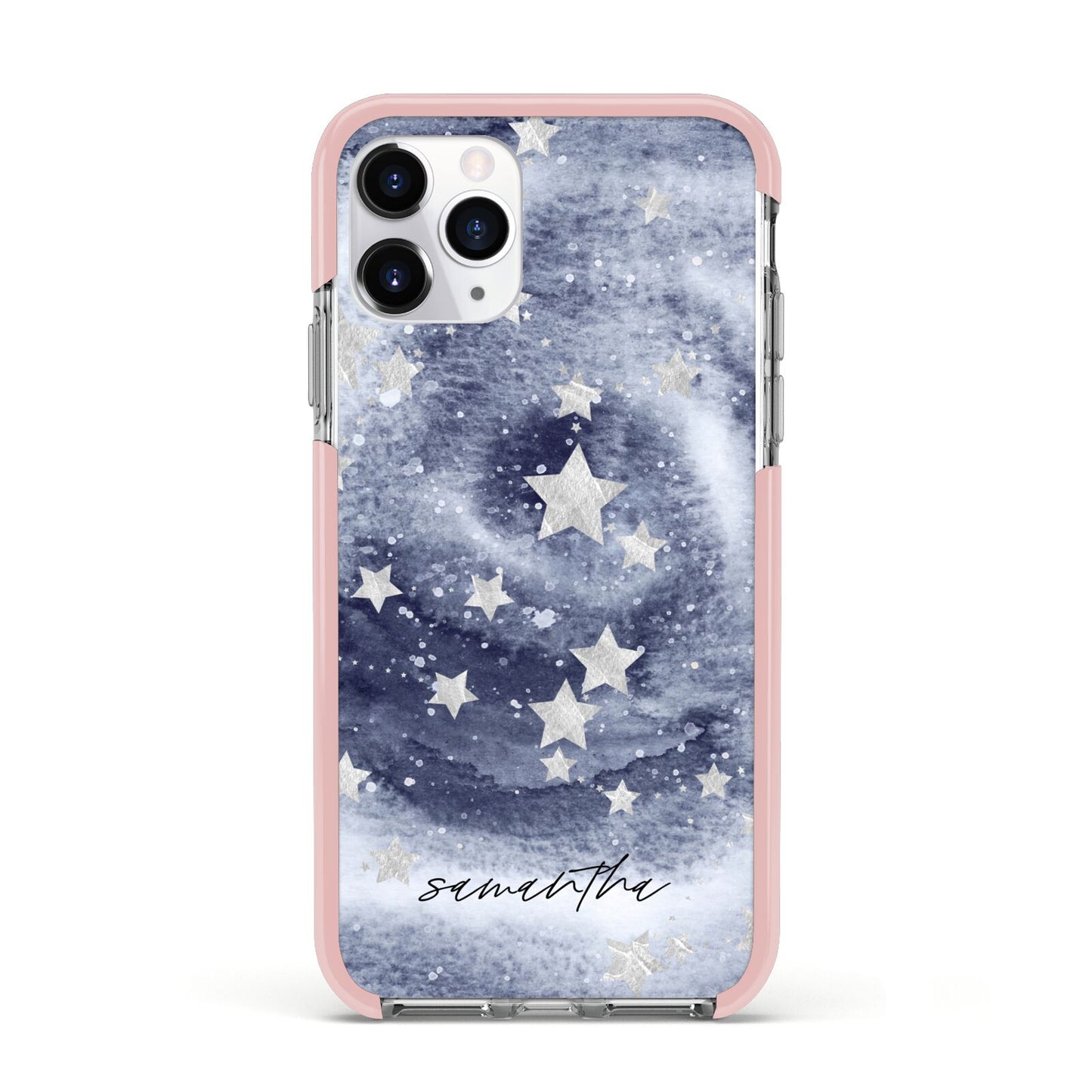 Personalised Space Apple iPhone 11 Pro in Silver with Pink Impact Case