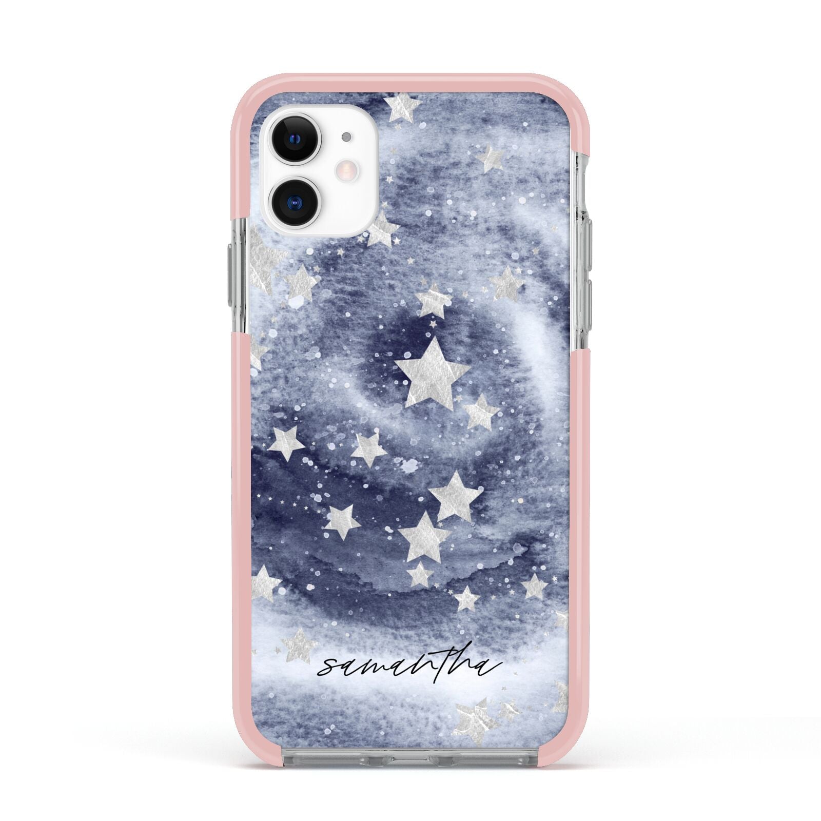 Personalised Space Apple iPhone 11 in White with Pink Impact Case