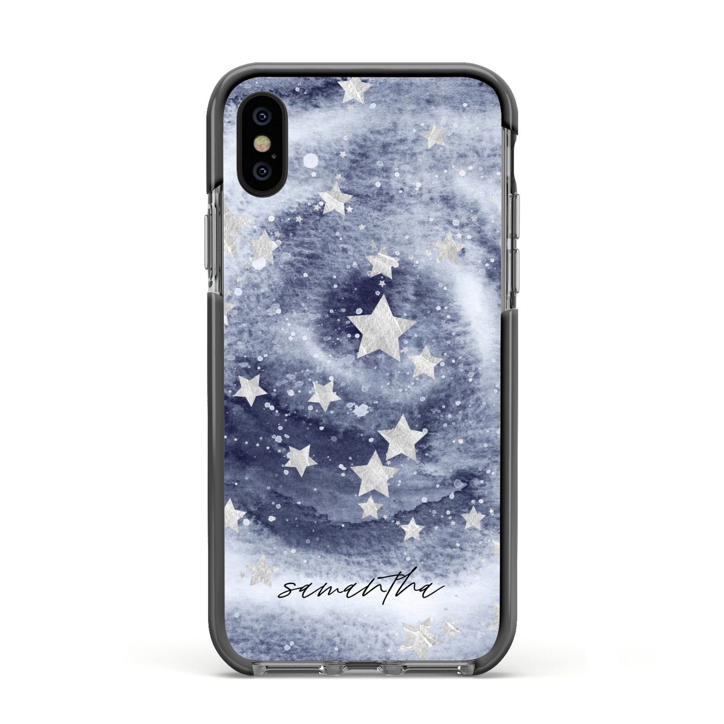 Personalised Space Apple iPhone Xs Impact Case Black Edge on Black Phone