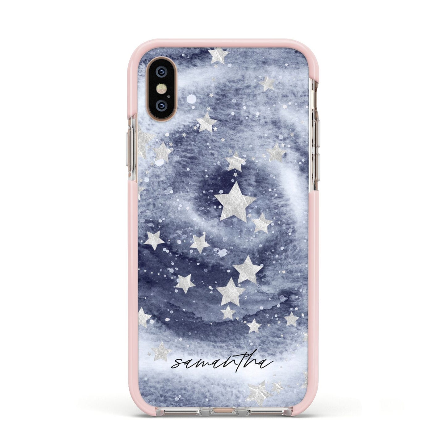 Personalised Space Apple iPhone Xs Impact Case Pink Edge on Gold Phone