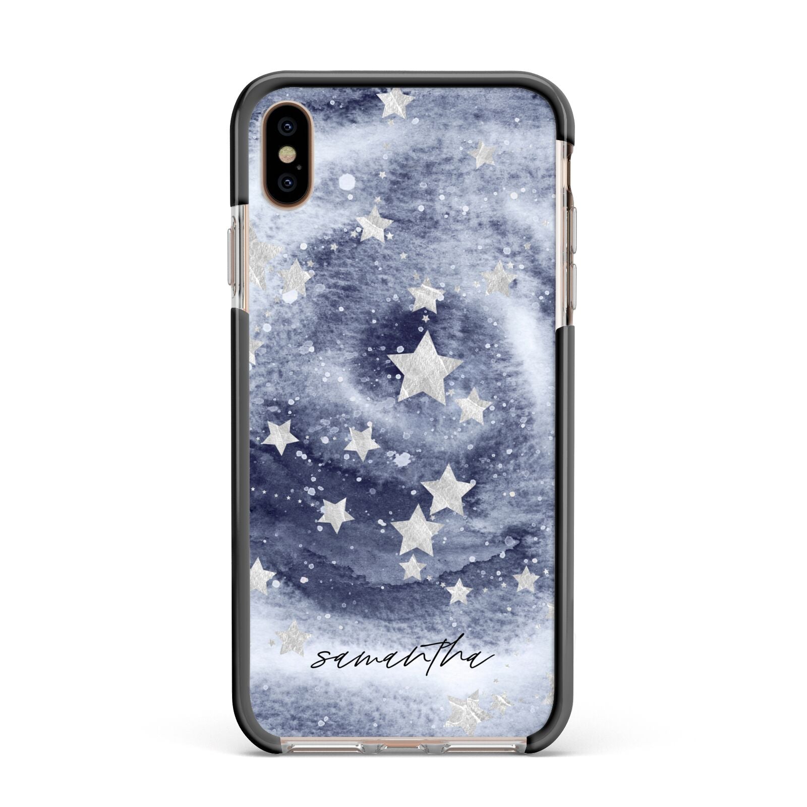 Personalised Space Apple iPhone Xs Max Impact Case Black Edge on Gold Phone