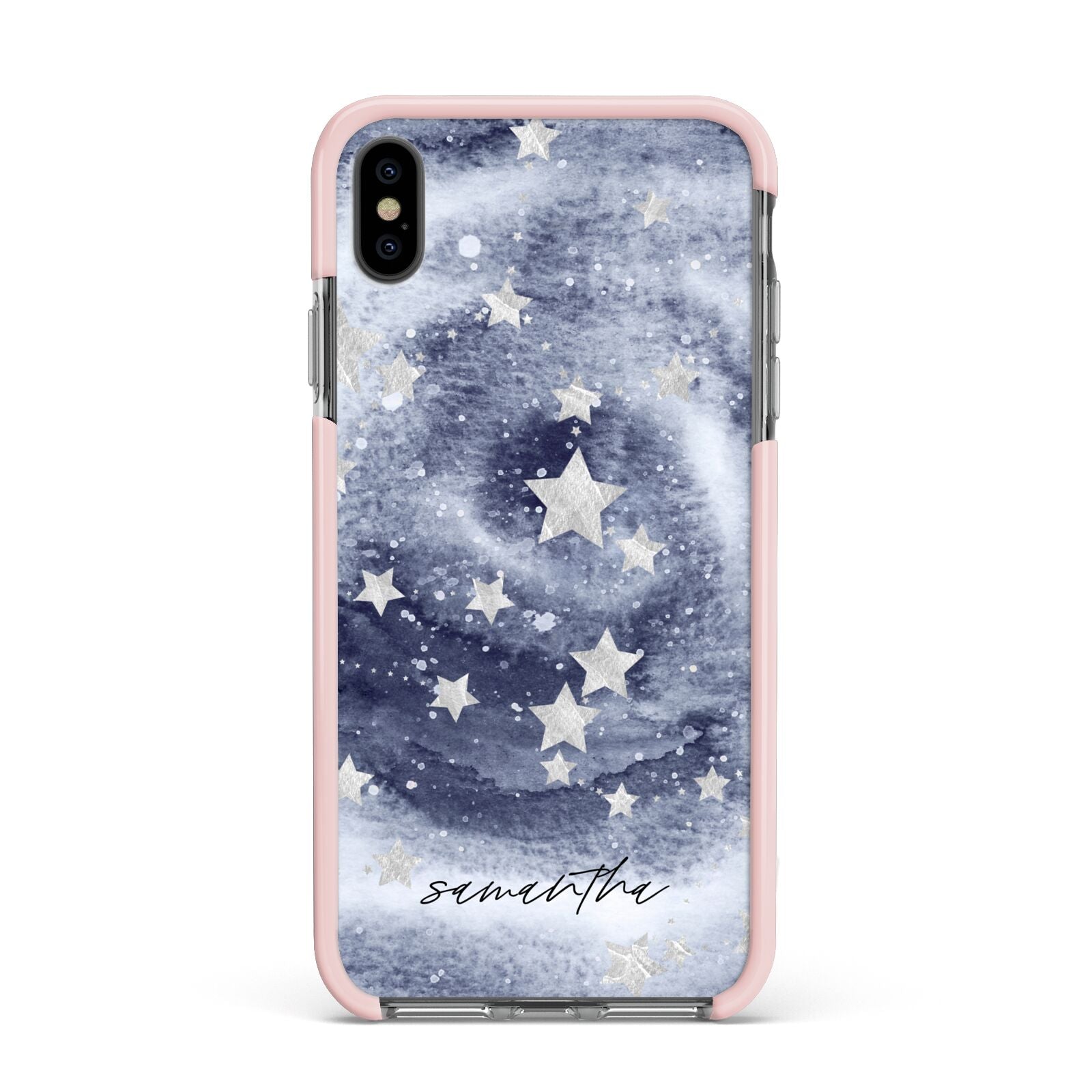 Personalised Space Apple iPhone Xs Max Impact Case Pink Edge on Black Phone