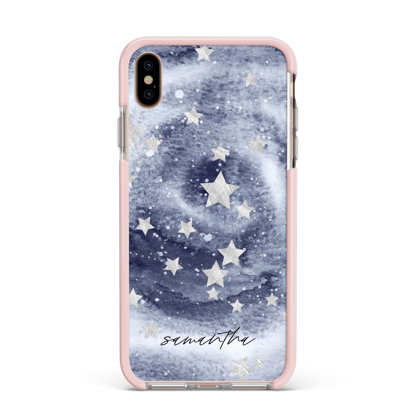 Personalised Space Apple iPhone Xs Max Impact Case Pink Edge on Gold Phone