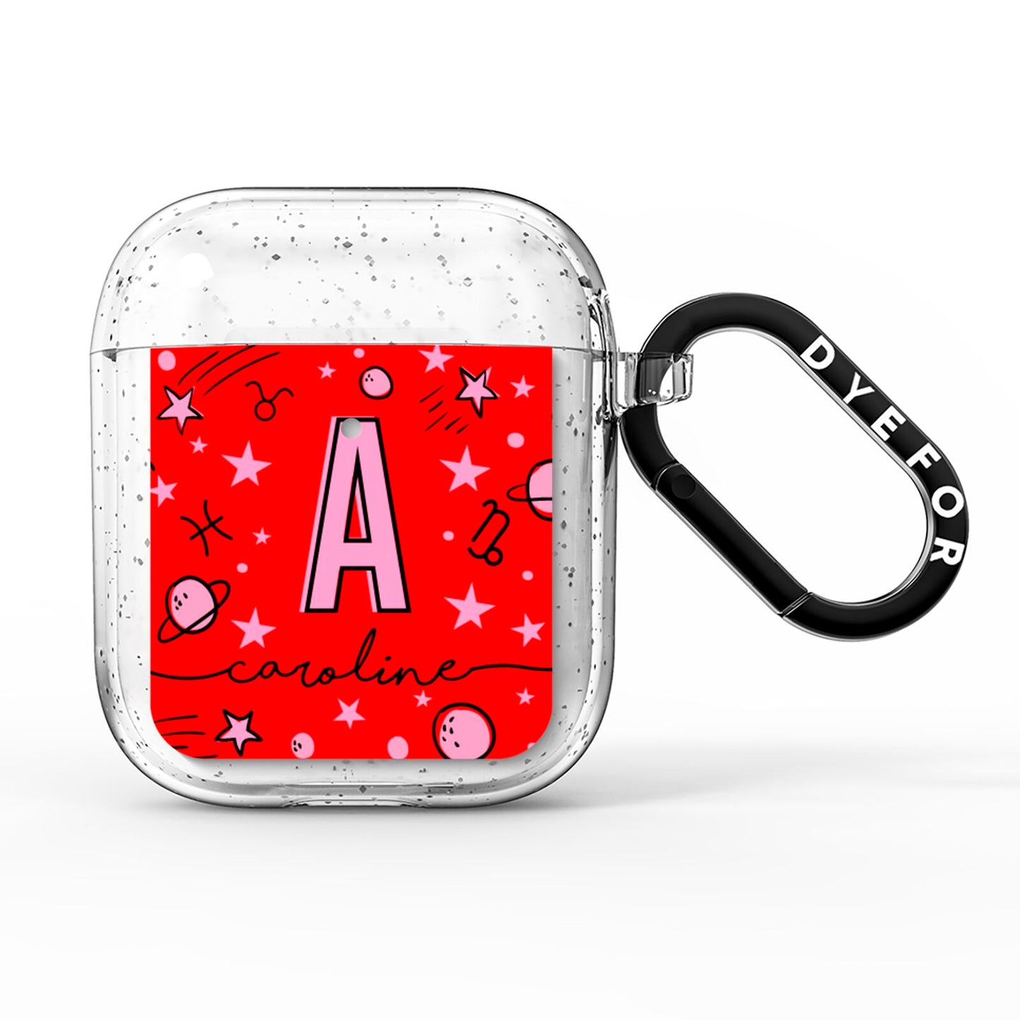 Personalised Space Initial Name AirPods Glitter Case