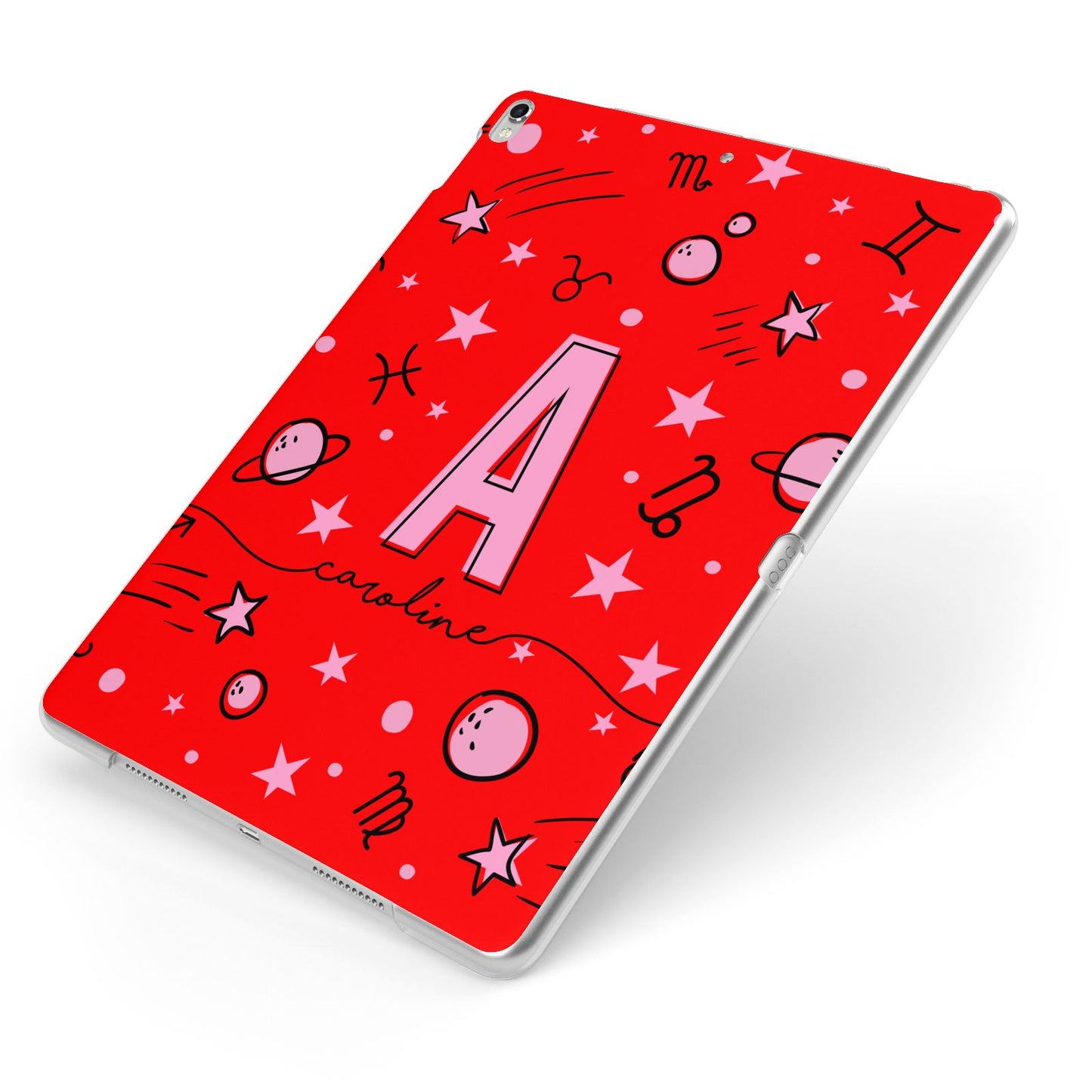 Personalised Space Initial Name Apple iPad Case on Silver iPad Side View