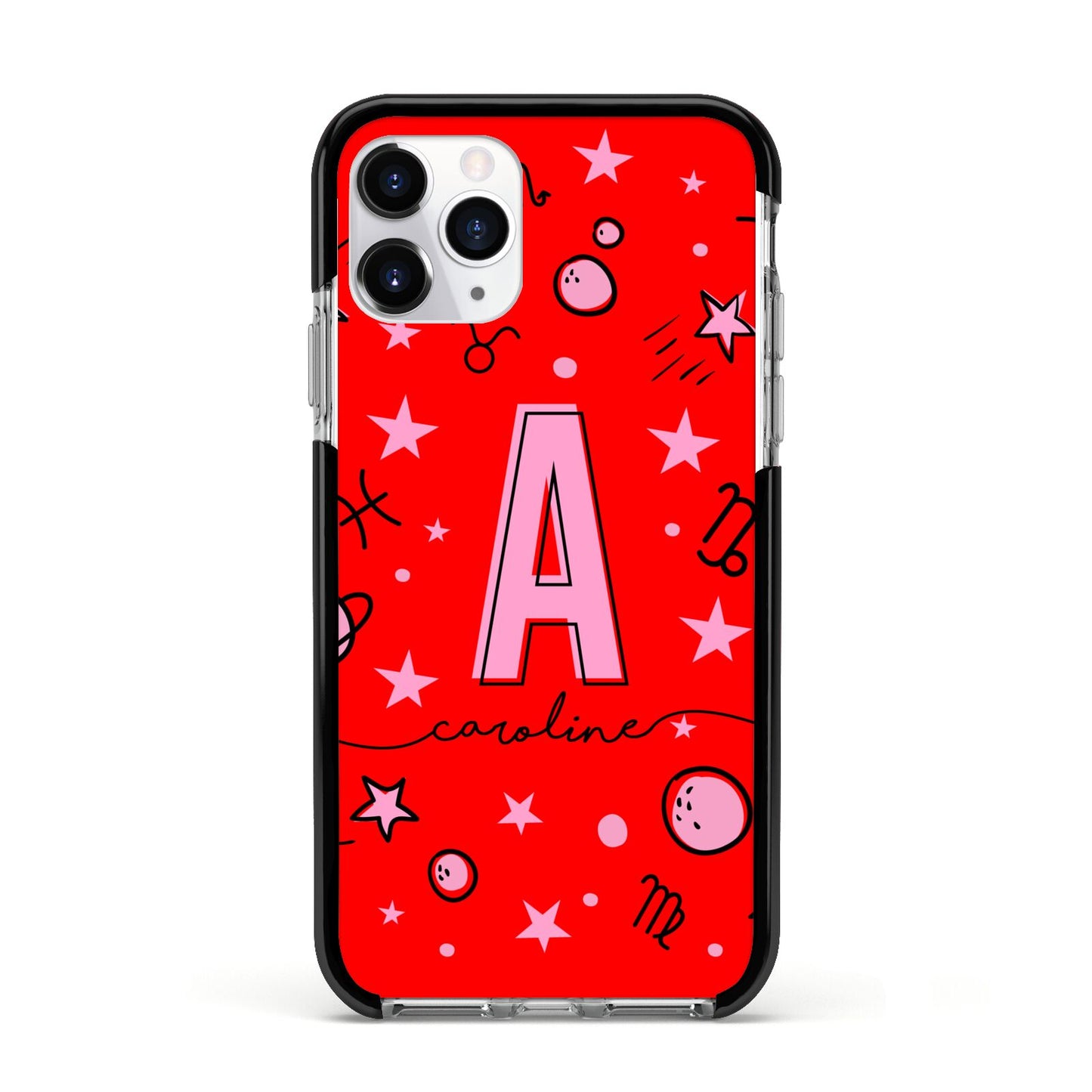 Personalised Space Initial Name Apple iPhone 11 Pro in Silver with Black Impact Case