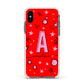 Personalised Space Initial Name Apple iPhone Xs Impact Case Pink Edge on Black Phone