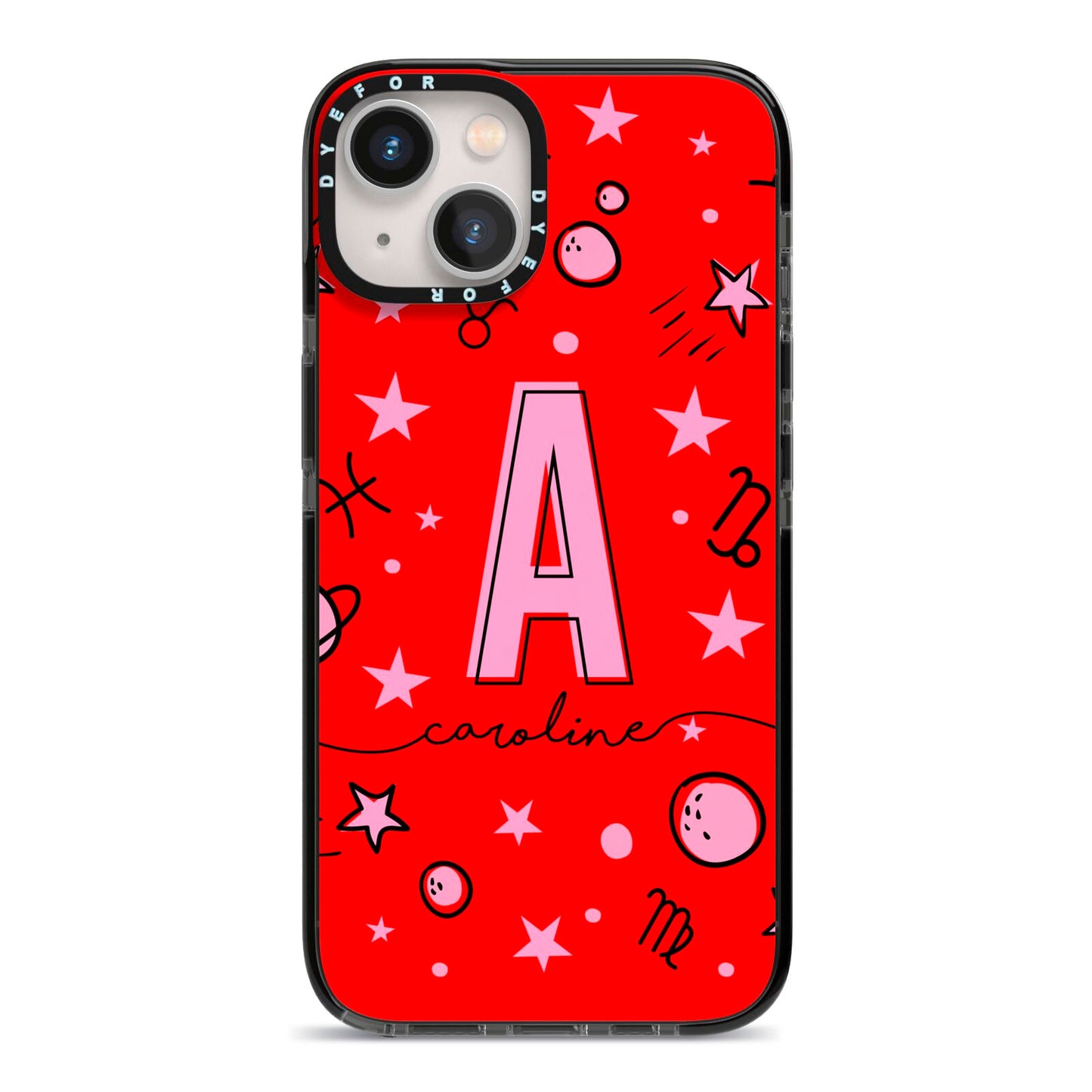 Personalised Space Initial Name iPhone 13 Black Impact Case on Silver phone