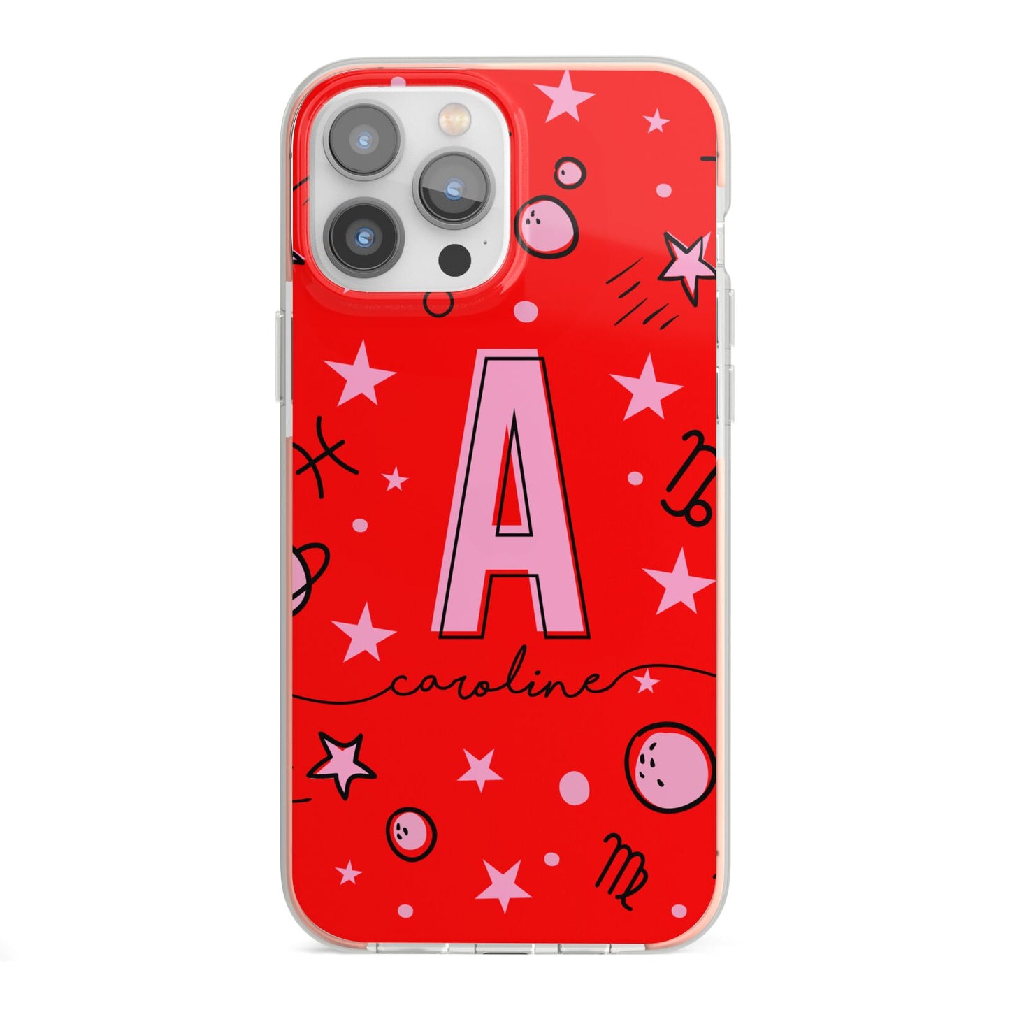 Personalised Space Initial Name iPhone 13 Pro Max TPU Impact Case with Pink Edges