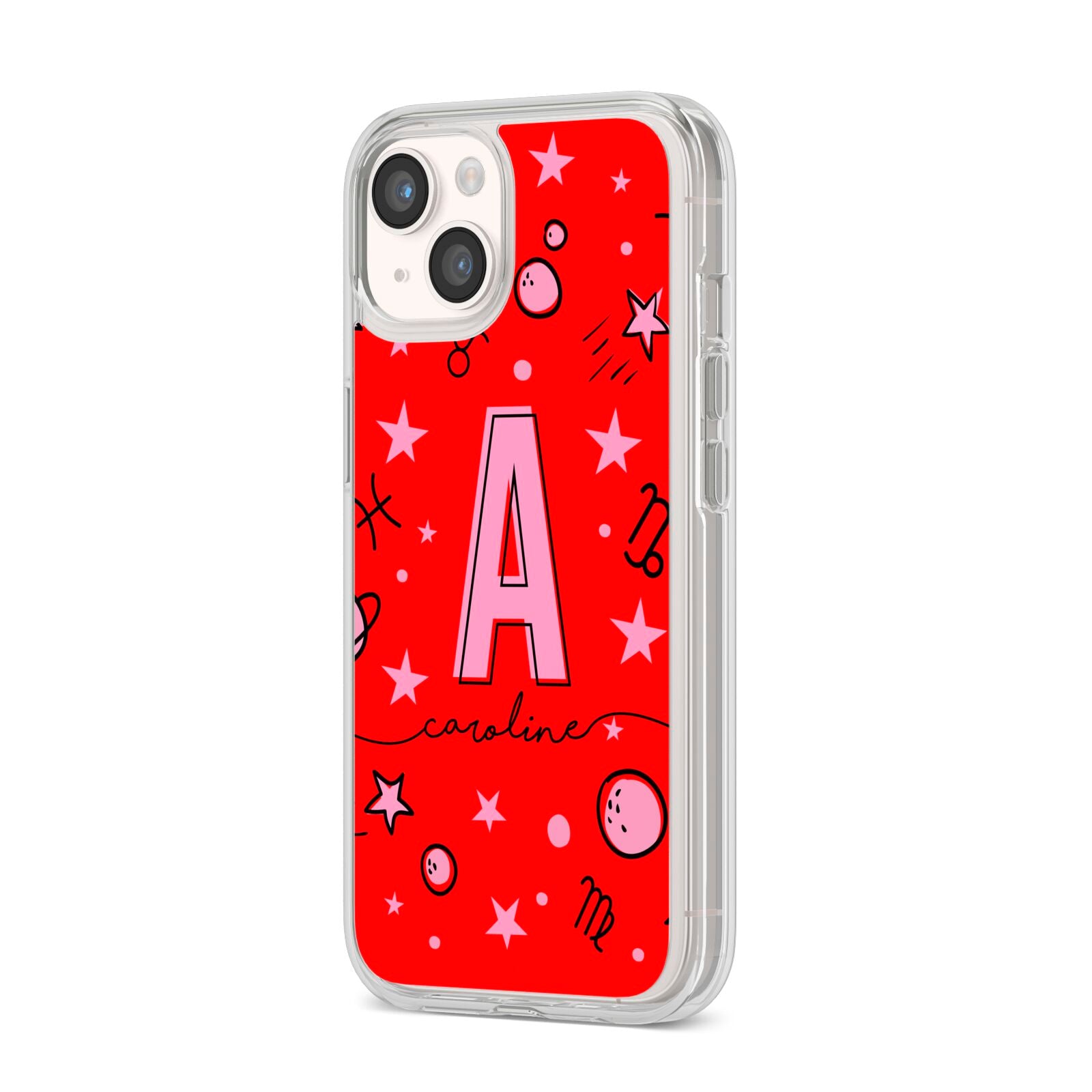 Personalised Space Initial Name iPhone 14 Clear Tough Case Starlight Angled Image