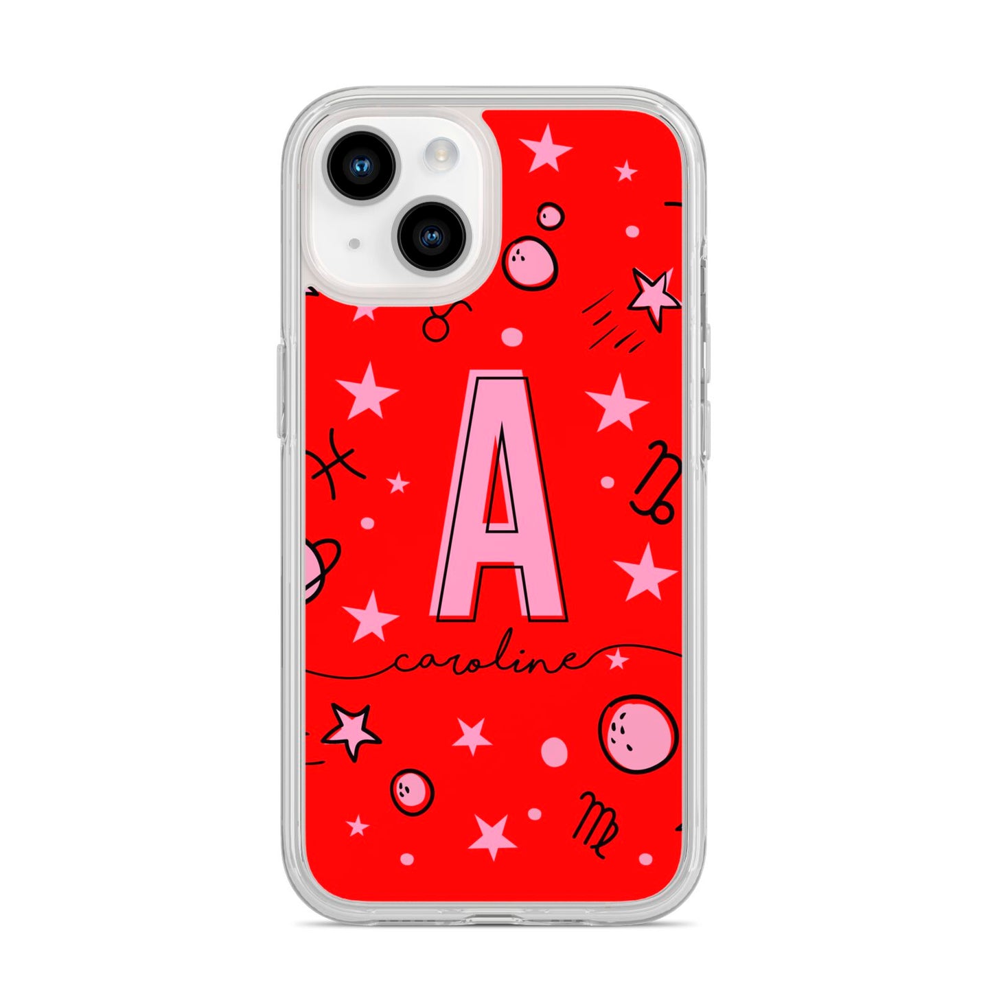 Personalised Space Initial Name iPhone 14 Clear Tough Case Starlight