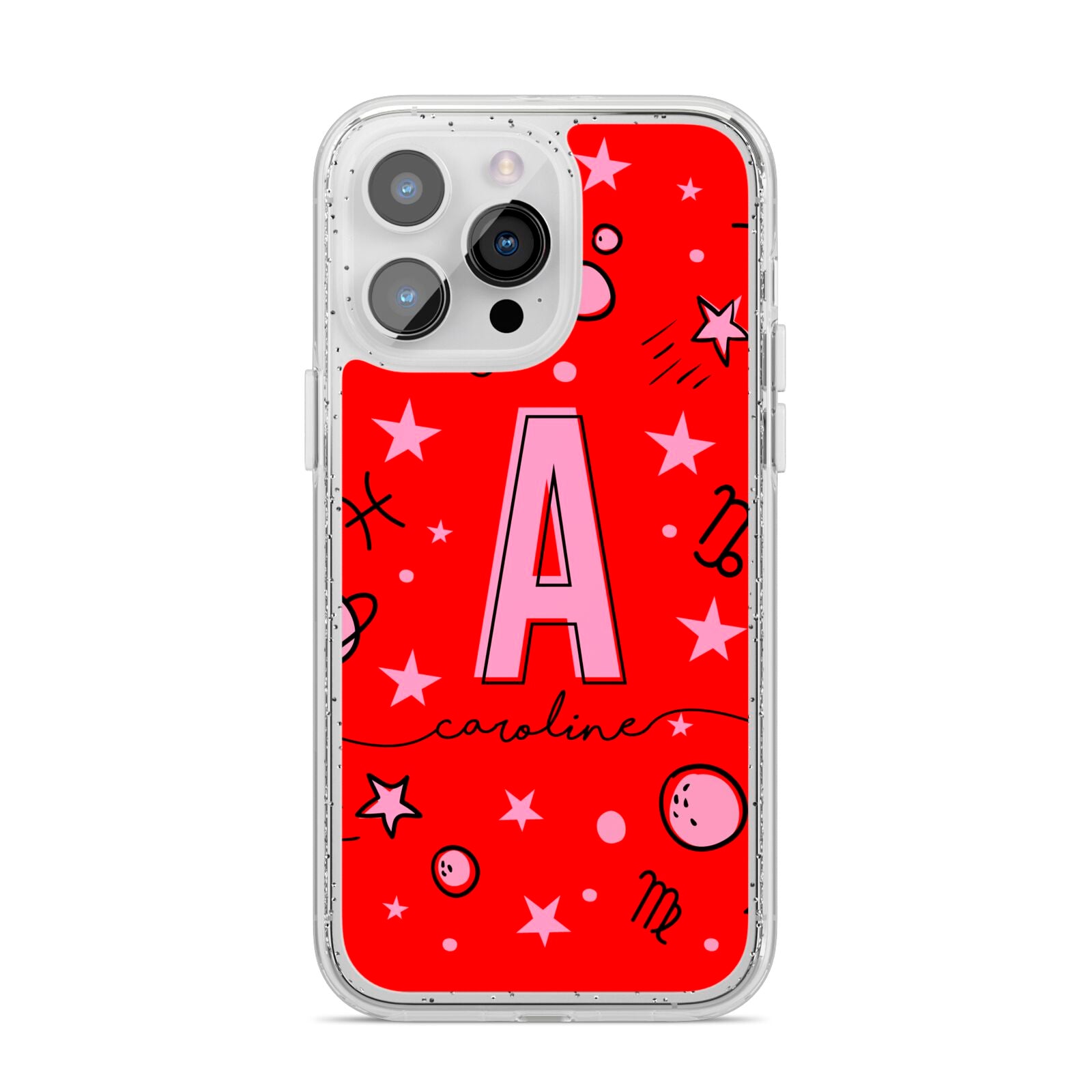 Personalised Space Initial Name iPhone 14 Pro Max Glitter Tough Case Silver