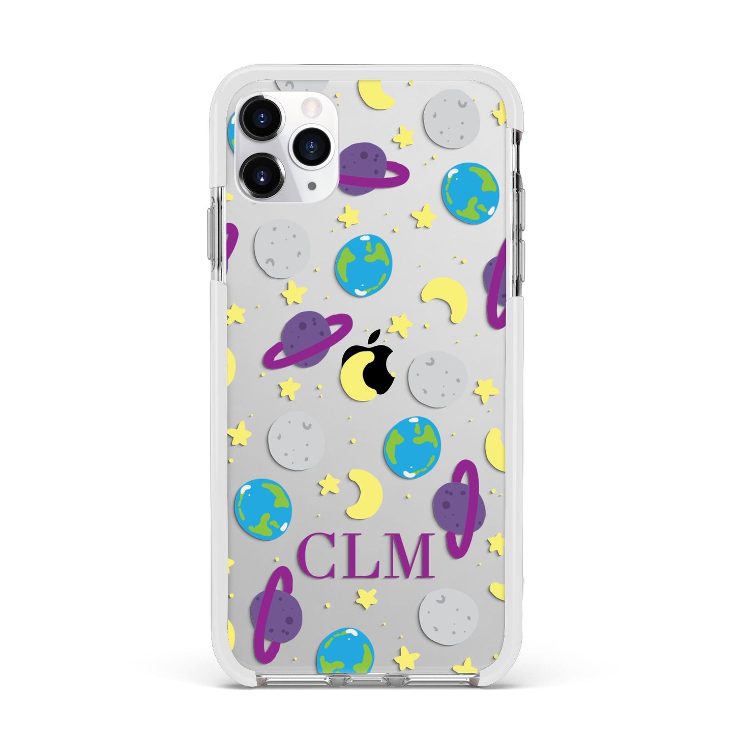 Personalised Space Initials Apple iPhone 11 Pro Max in Silver with White Impact Case