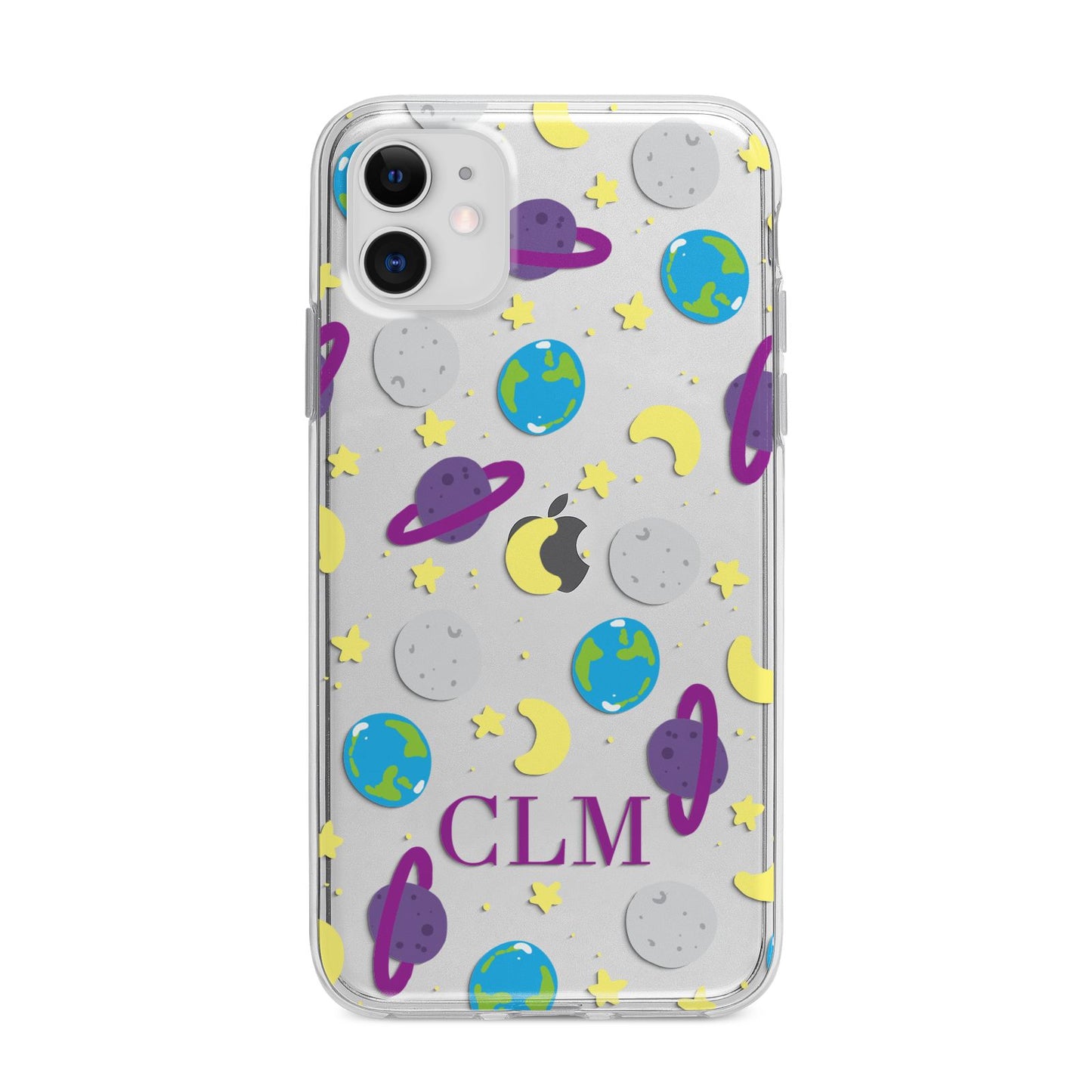 Personalised Space Initials Apple iPhone 11 in White with Bumper Case
