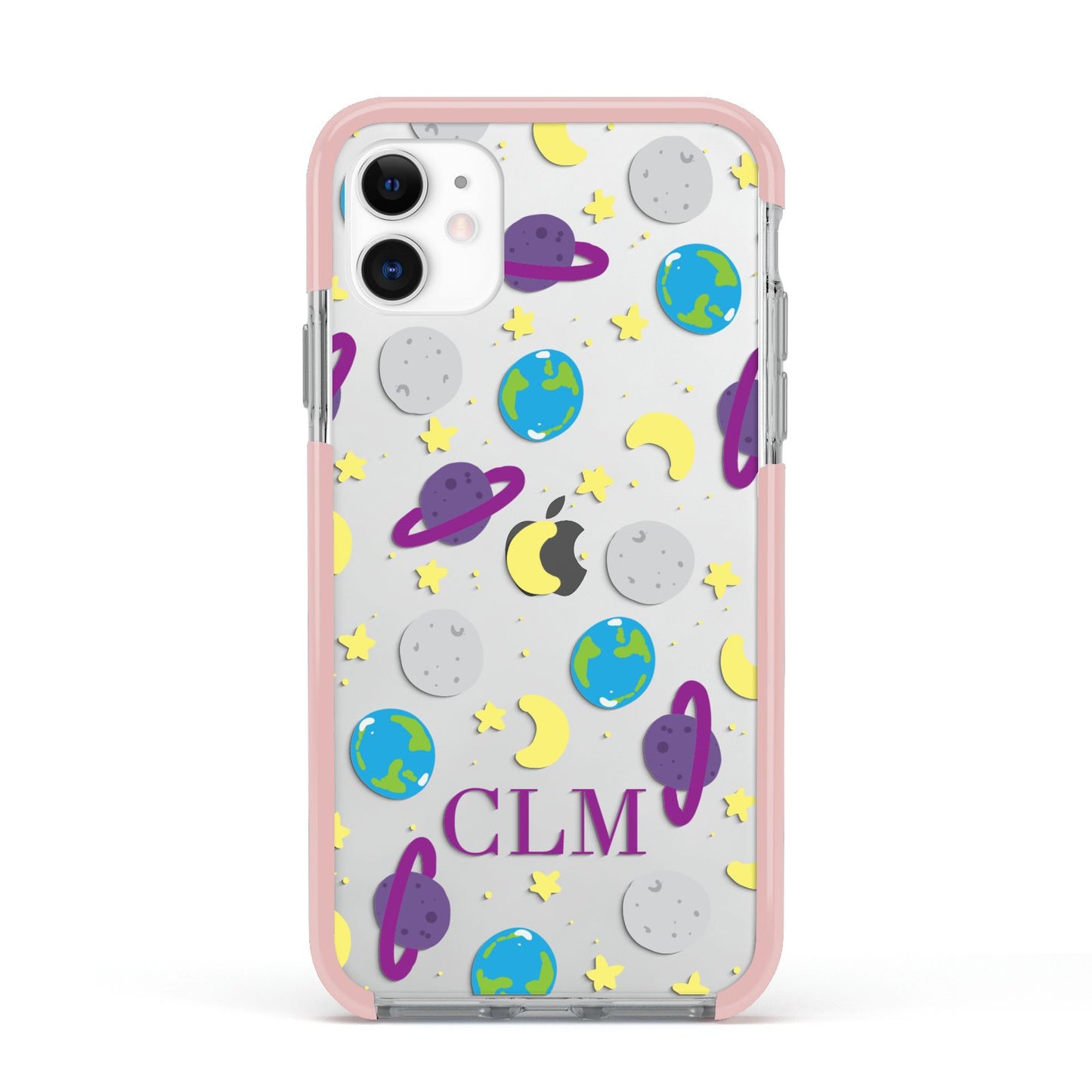 Personalised Space Initials Apple iPhone 11 in White with Pink Impact Case