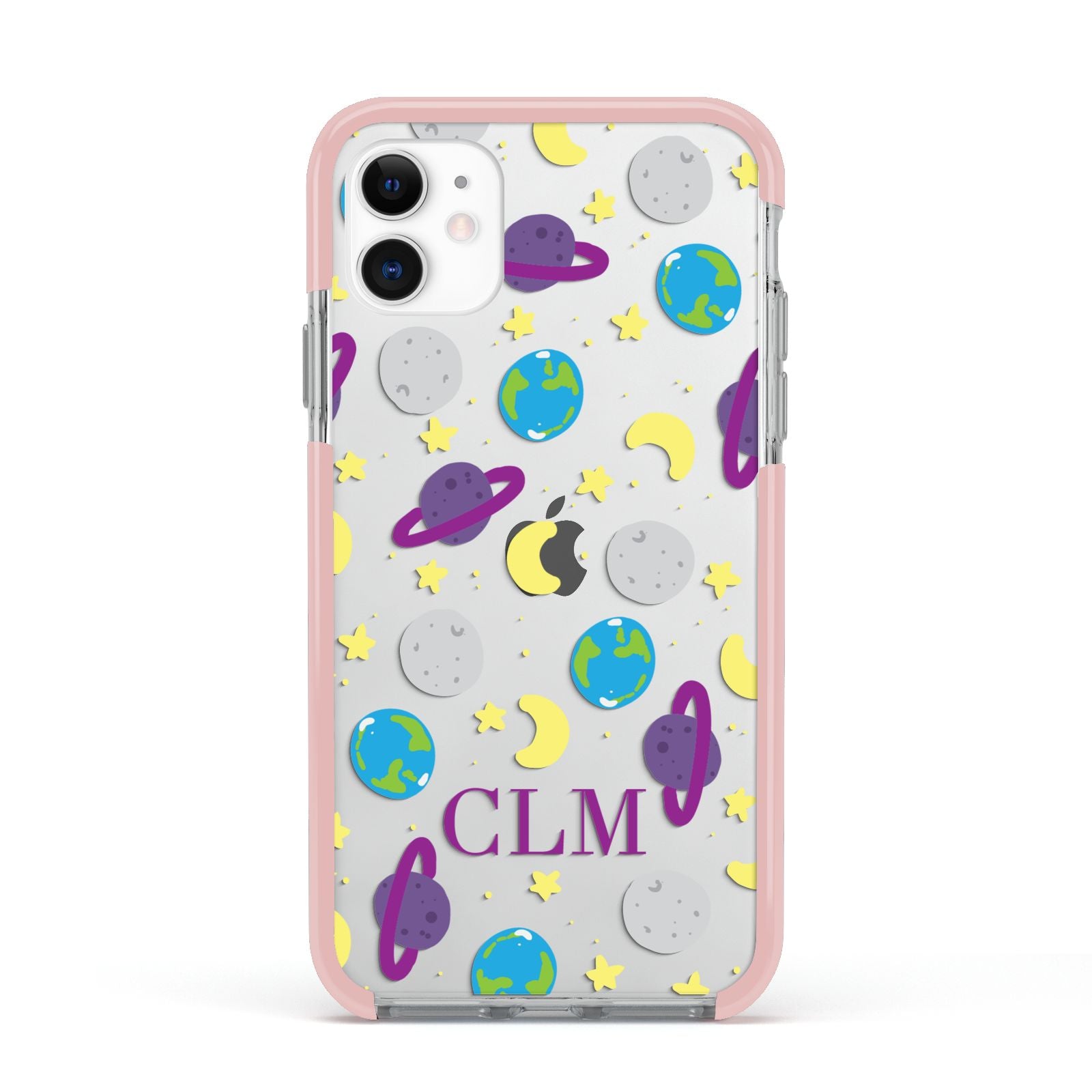 Personalised Space Initials Apple iPhone 11 in White with Pink Impact Case